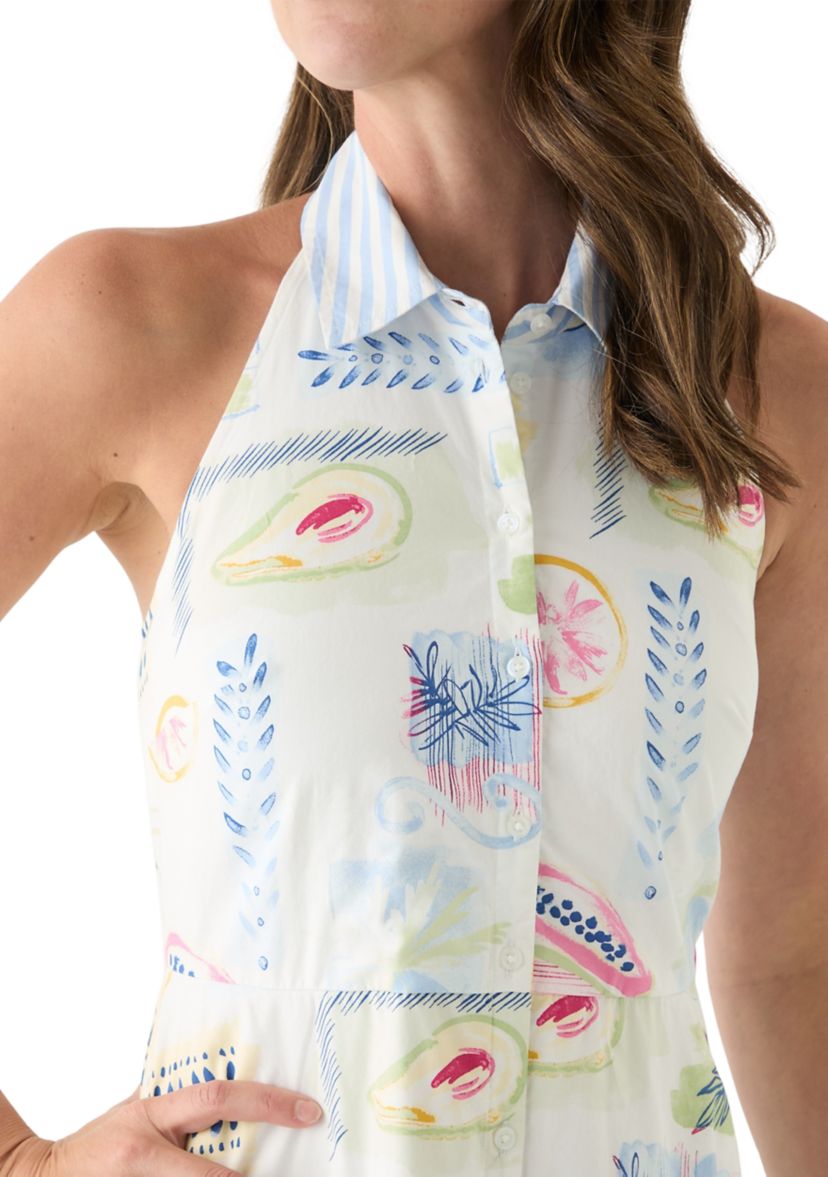 Womens Sleeveless Printed Halter Shirtdress