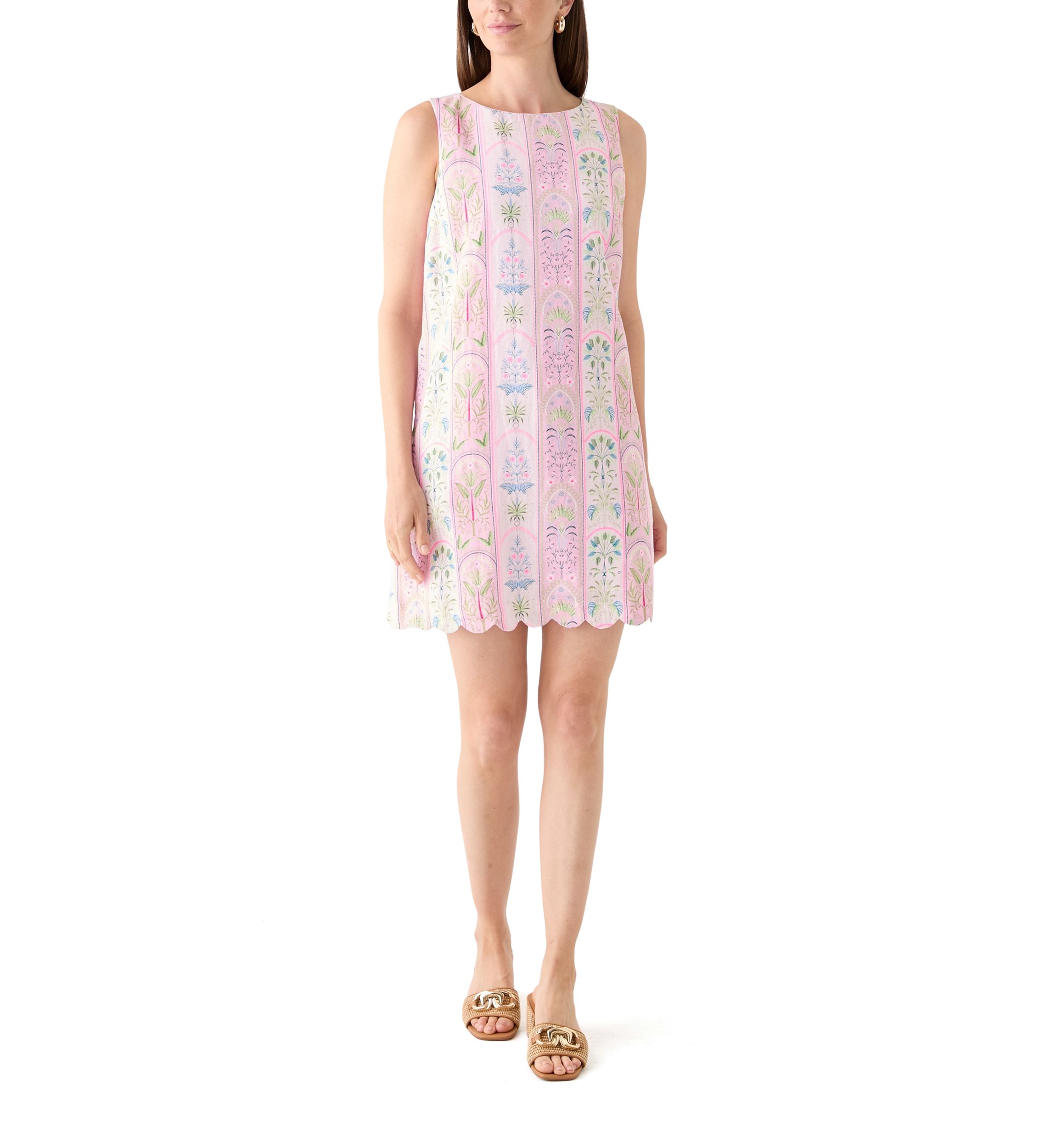 Womens Sleeveless Scallop Back Printed Dress