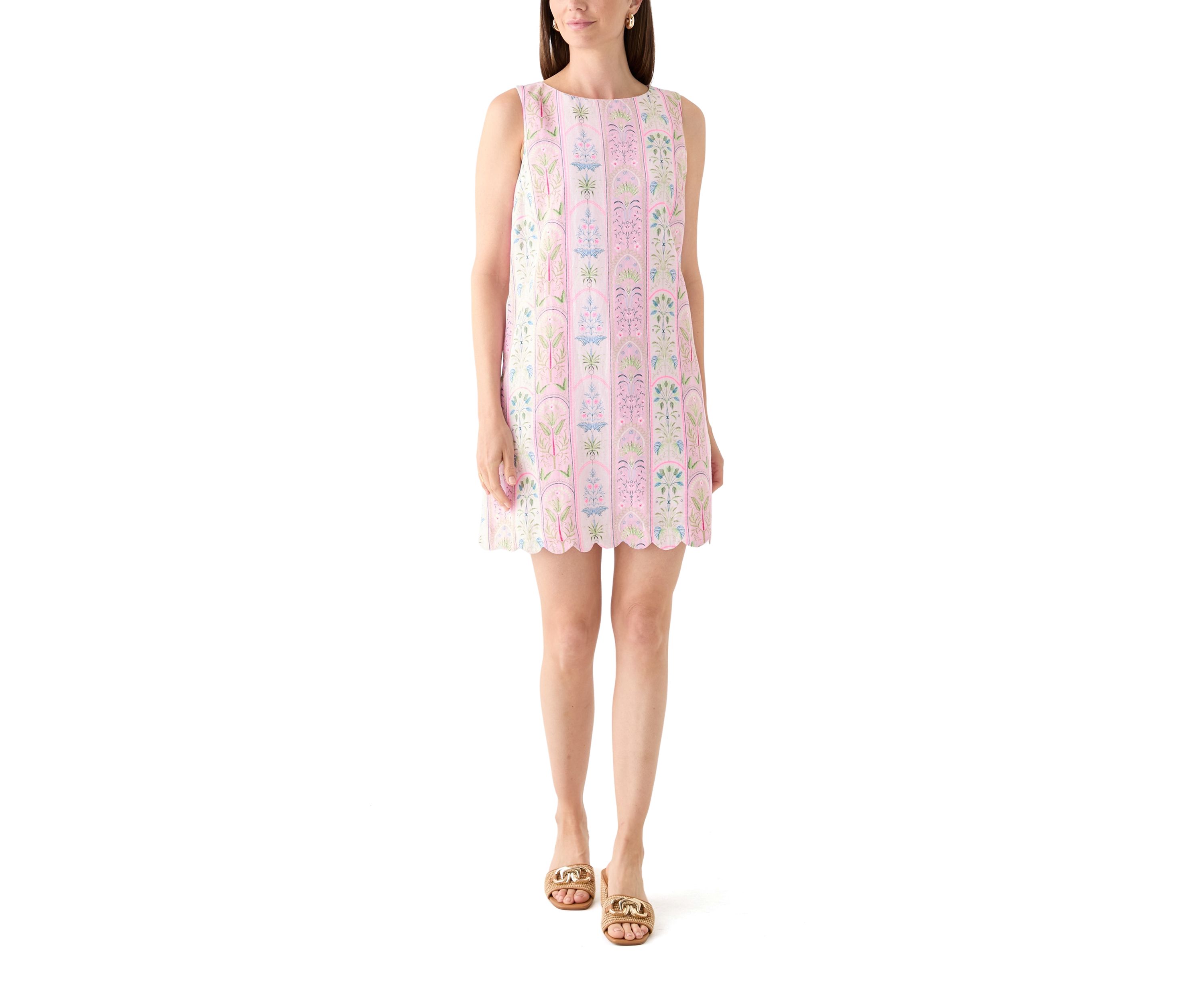 Womens Sleeveless Scallop Back Printed Dress