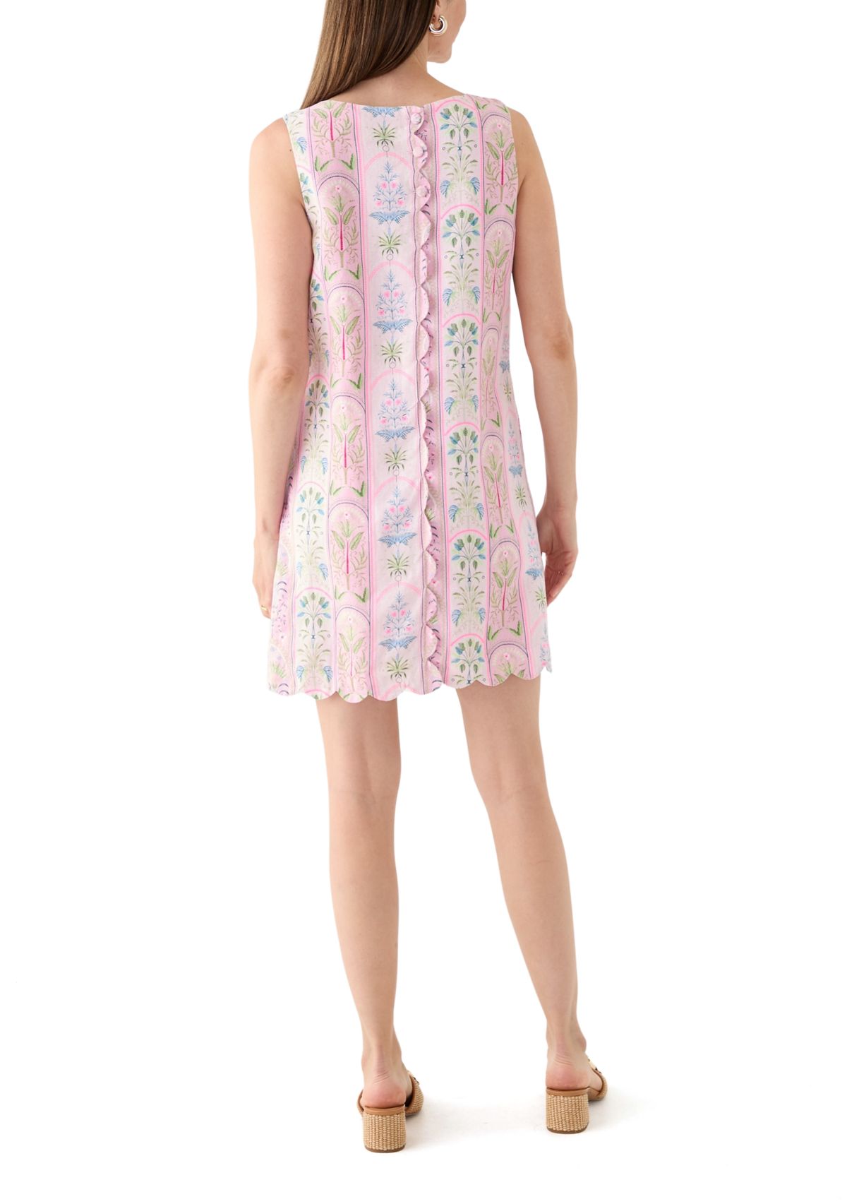 Womens Sleeveless Scallop Back Printed Dress