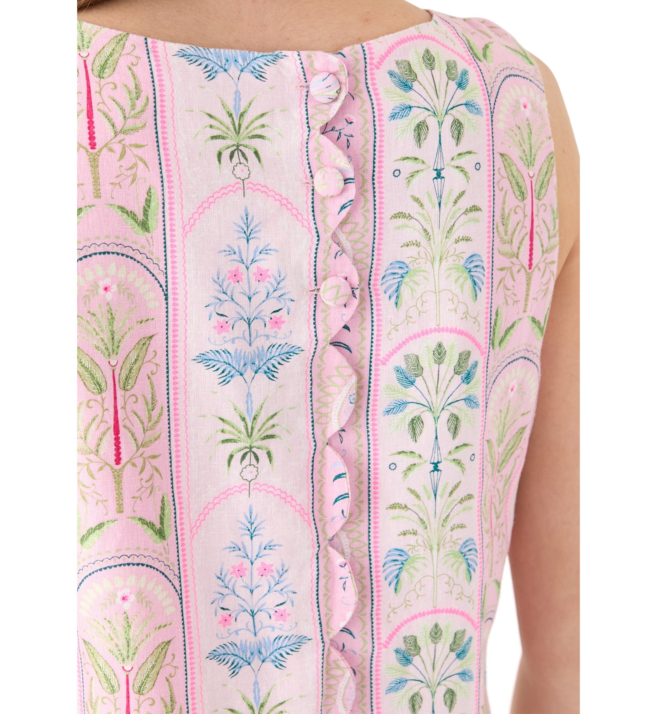 Womens Sleeveless Scallop Back Printed Dress