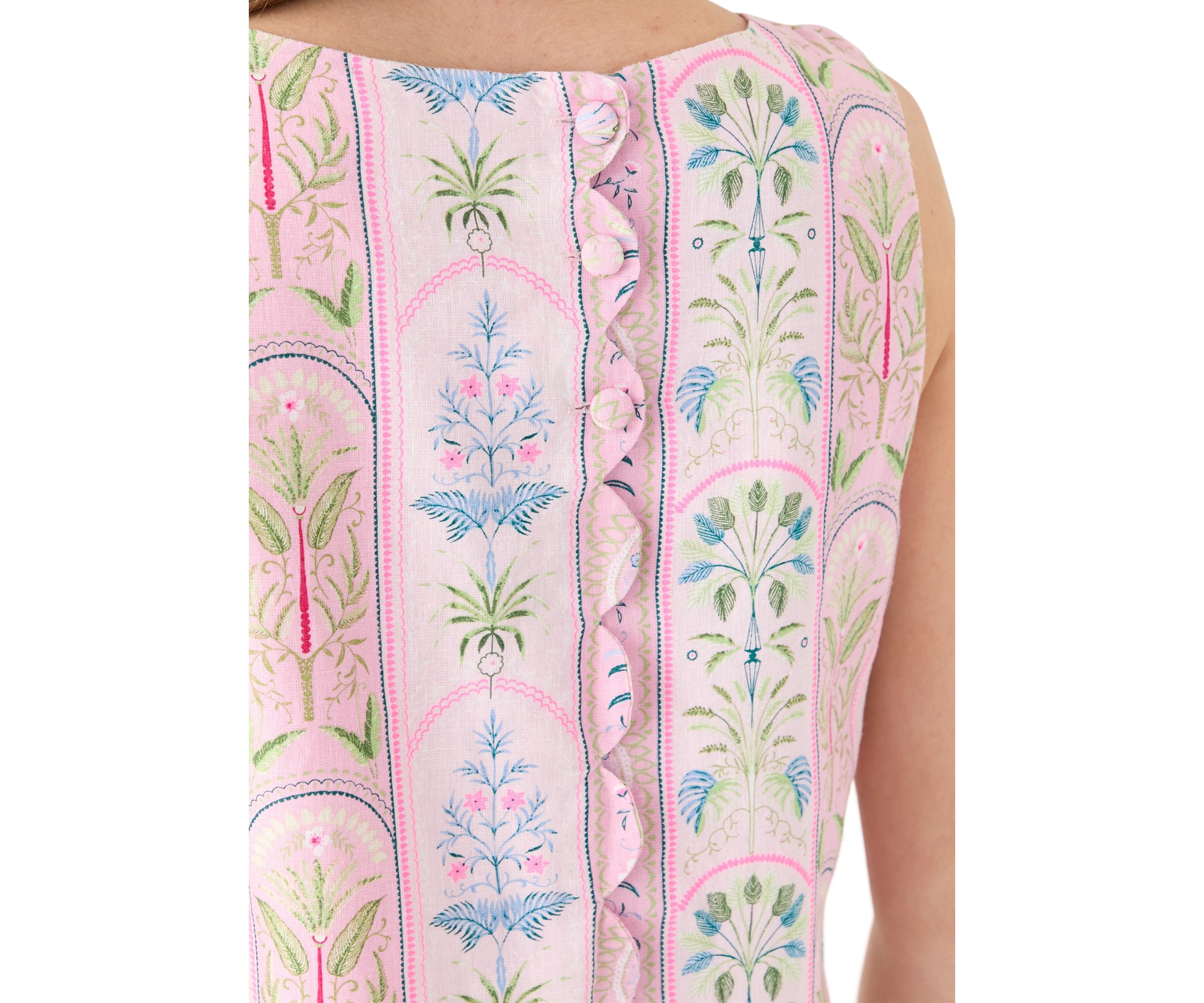 Womens Sleeveless Scallop Back Printed Dress