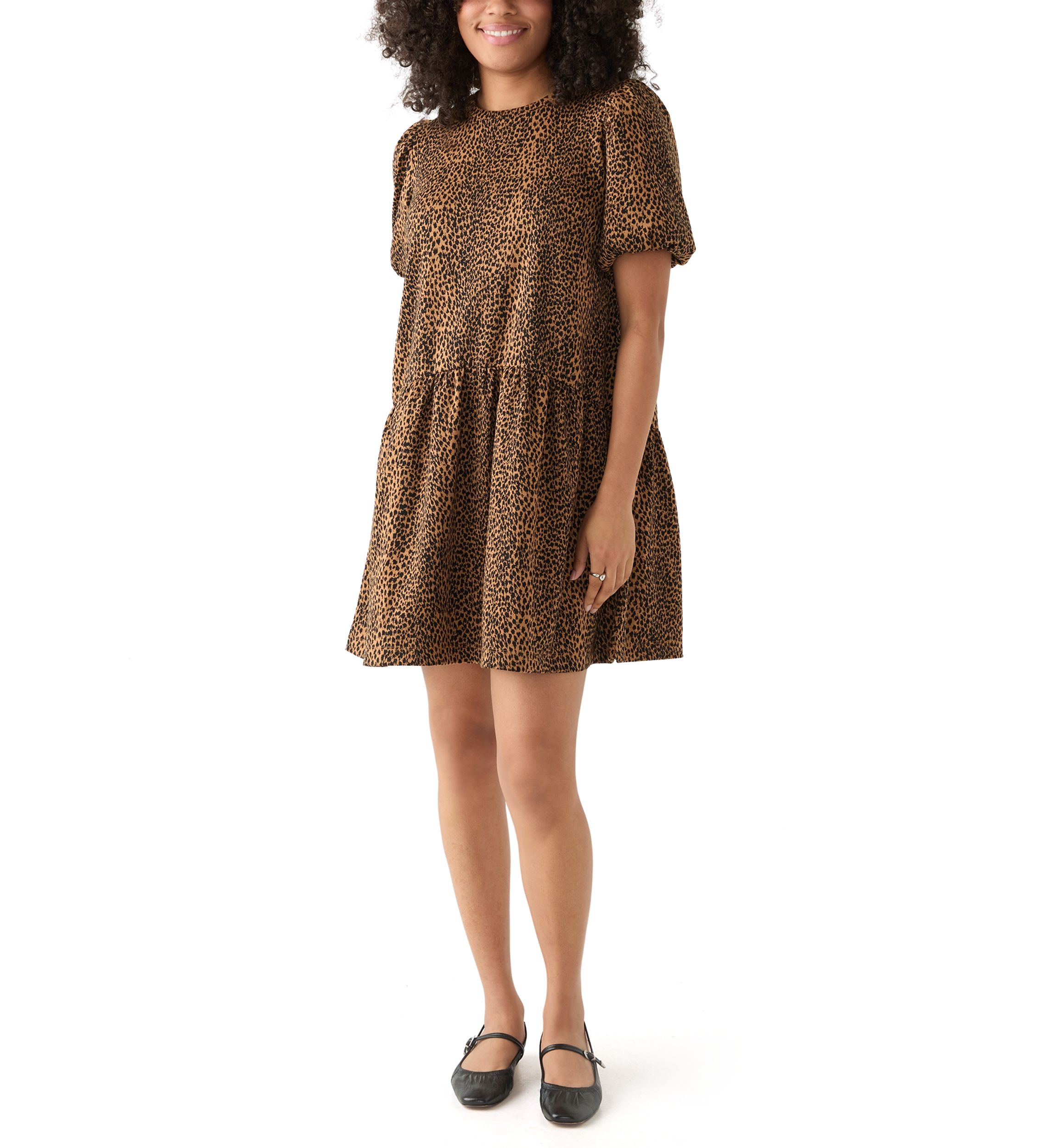 Womens Balloon Sleeve Printed Jacquard Dress