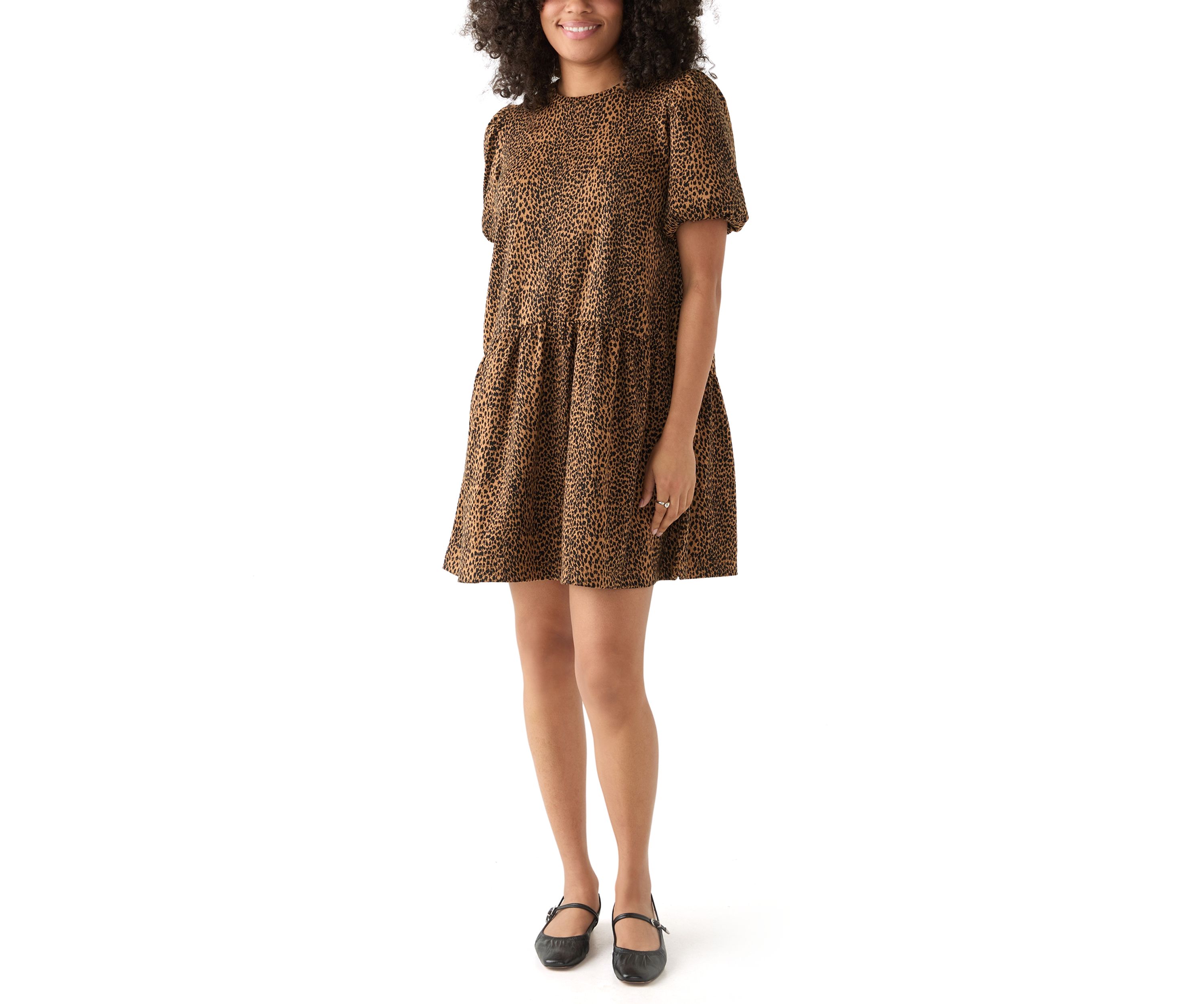 Womens Balloon Sleeve Printed Jacquard Dress
