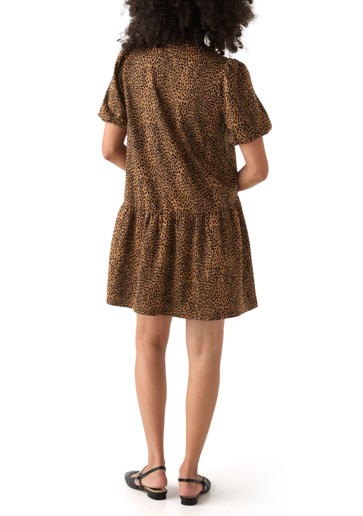 Womens Balloon Sleeve Printed Jacquard Dress