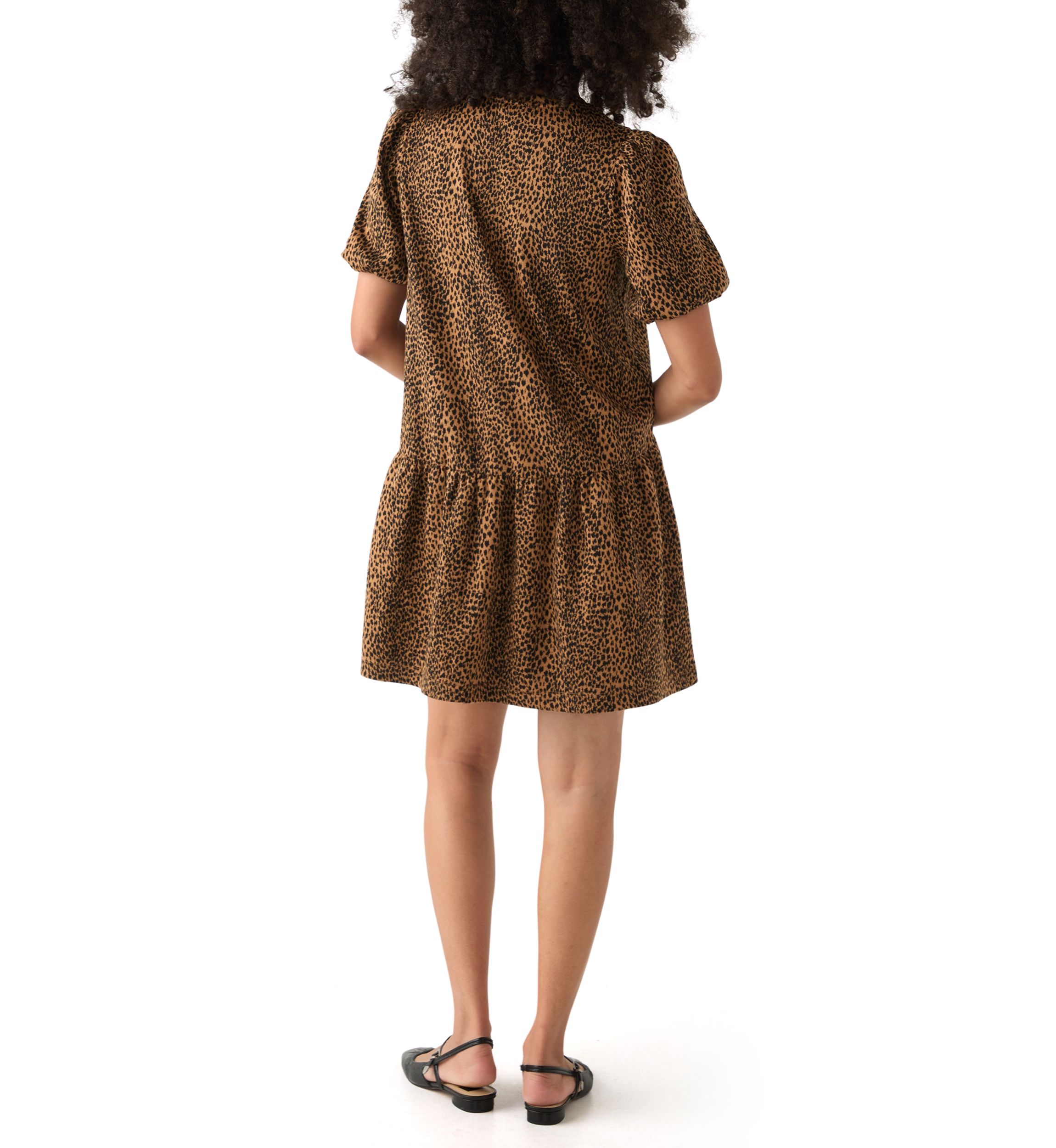 Womens Balloon Sleeve Printed Jacquard Dress