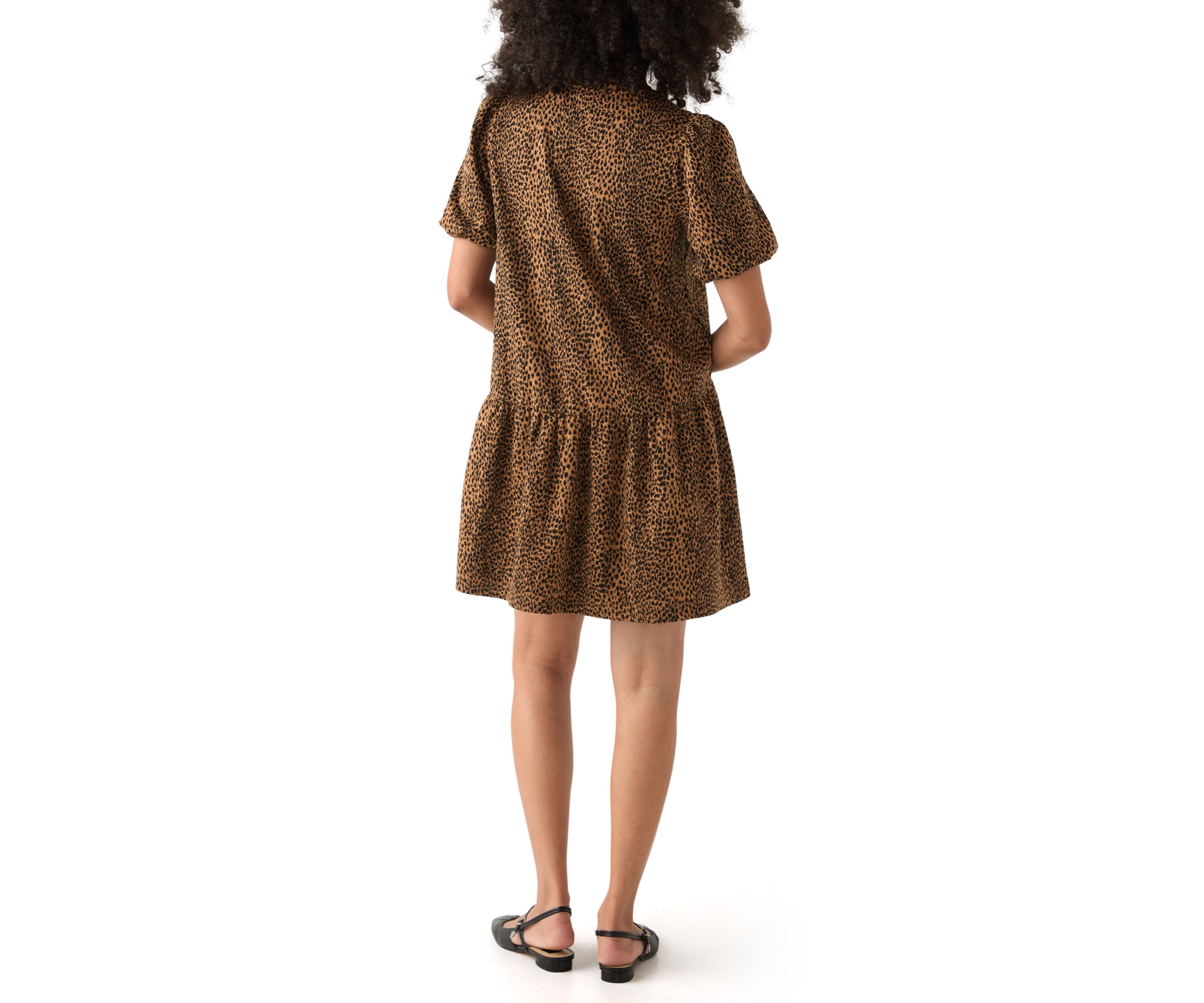 Womens Balloon Sleeve Printed Jacquard Dress