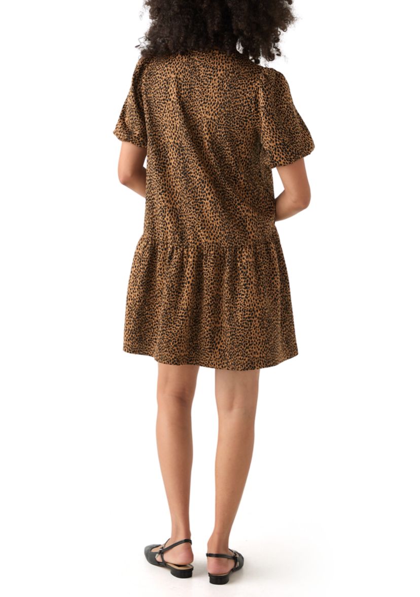 Womens Balloon Sleeve Printed Jacquard Dress