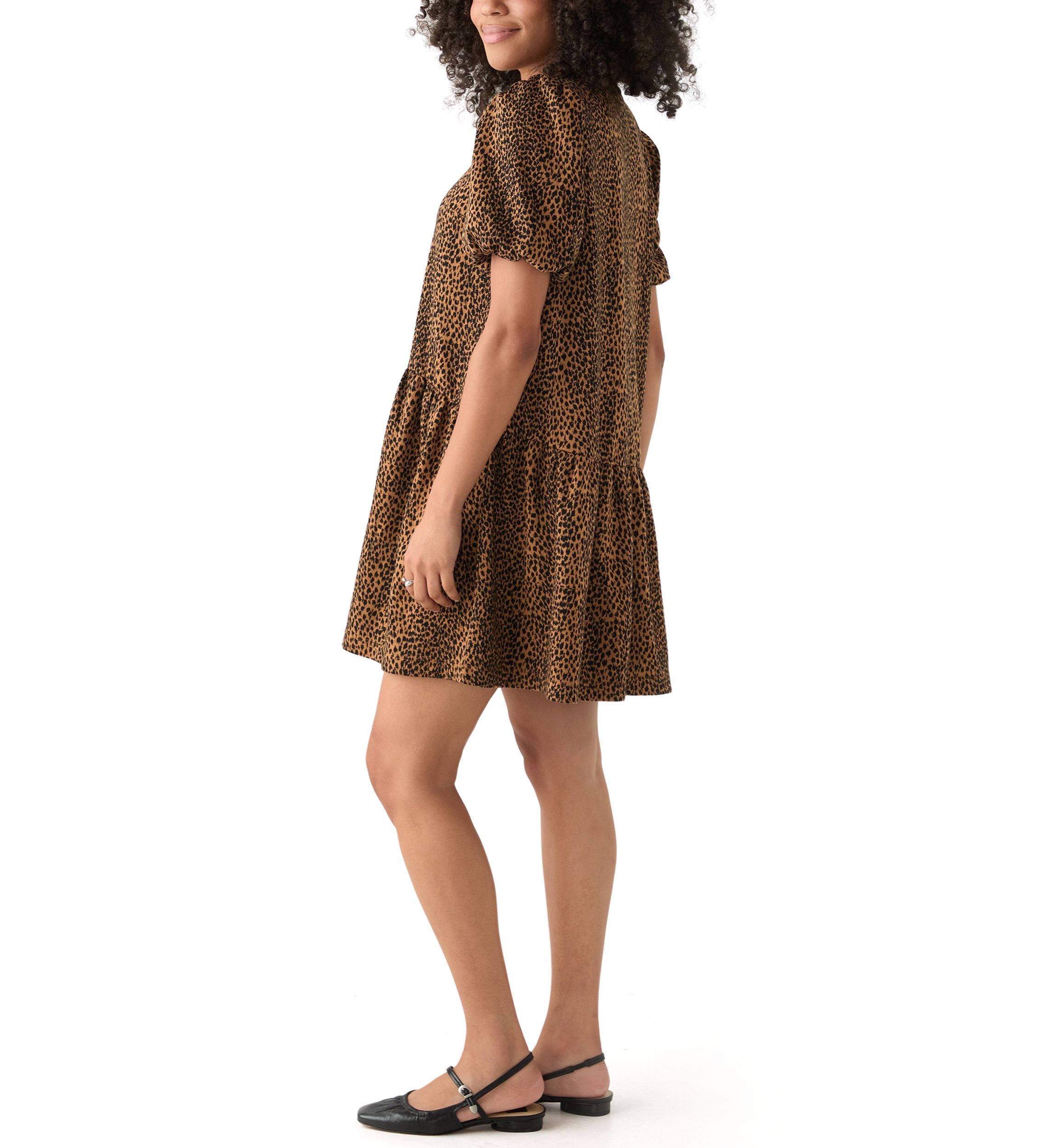 Womens Balloon Sleeve Printed Jacquard Dress