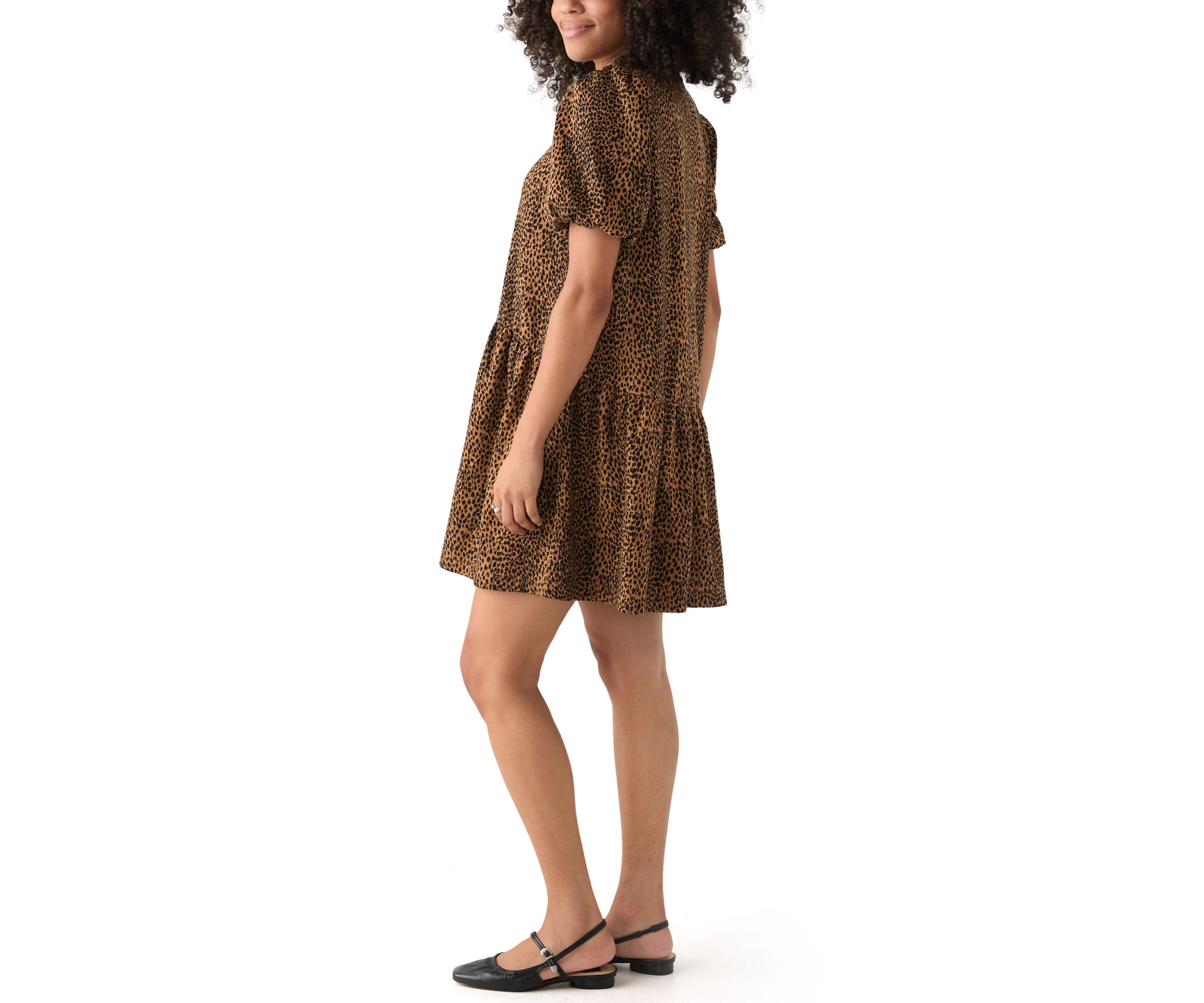 Womens Balloon Sleeve Printed Jacquard Dress