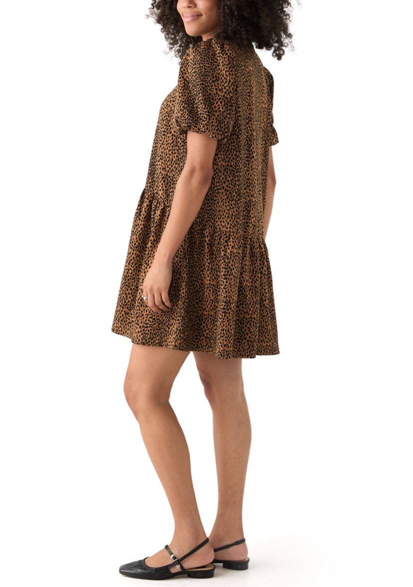 Womens Balloon Sleeve Printed Jacquard Dress