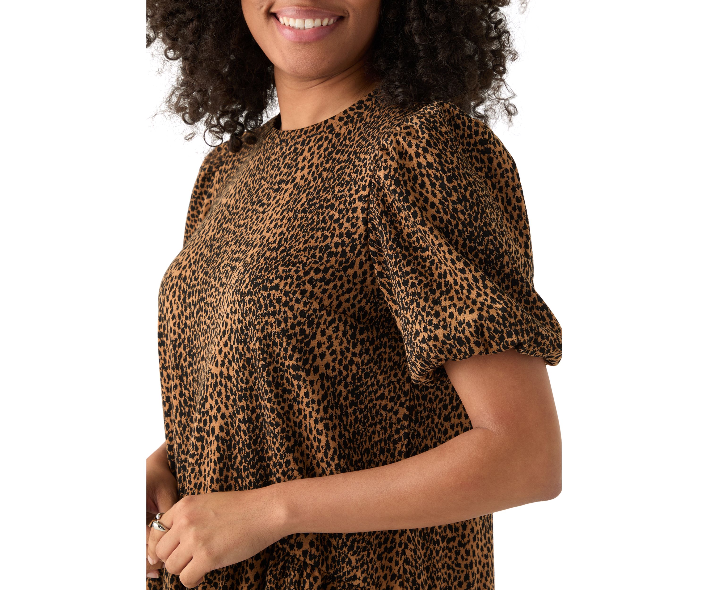 Womens Balloon Sleeve Printed Jacquard Dress