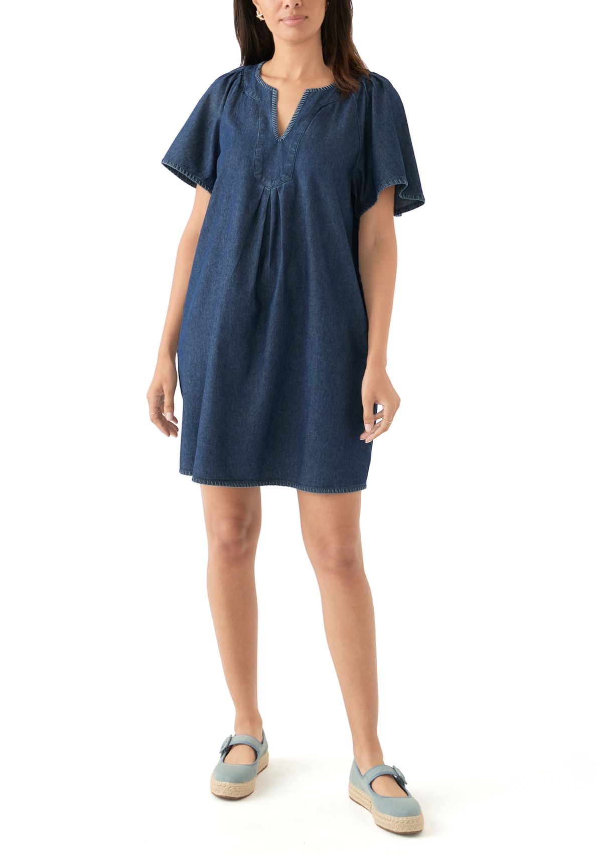 Womens Split Neck Printed Dress