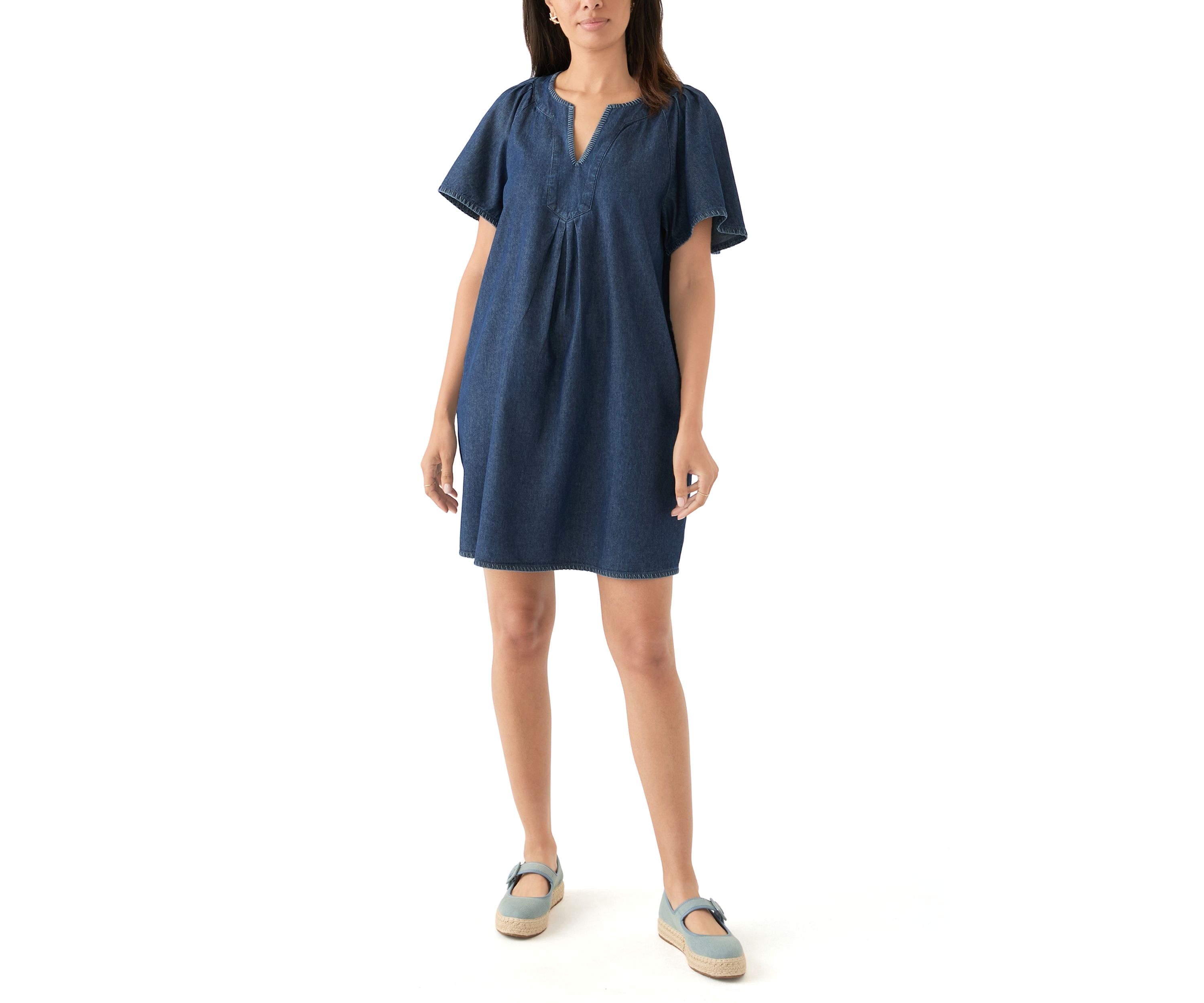 Womens Split Neck Printed Dress
