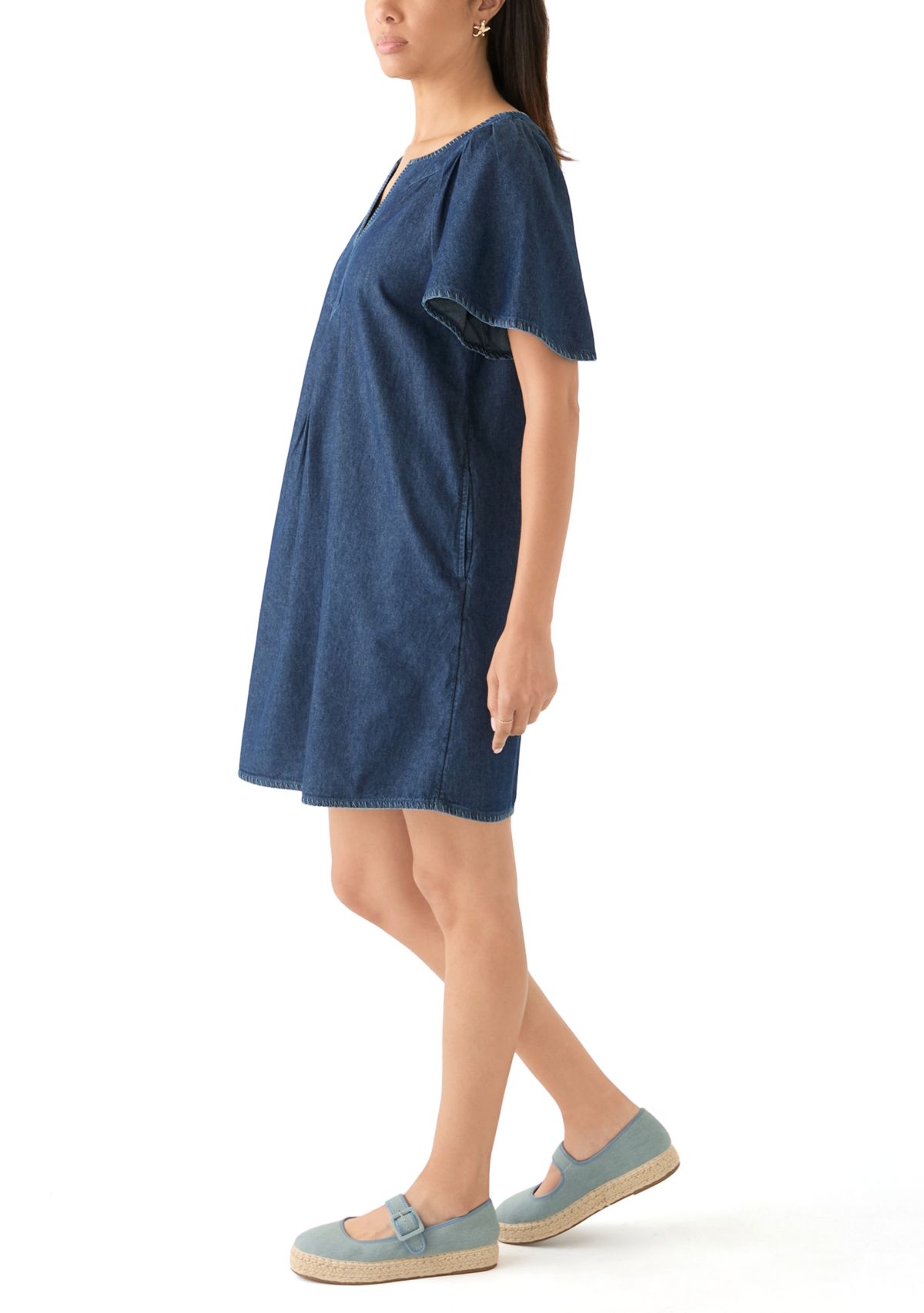 Womens Split Neck Printed Dress