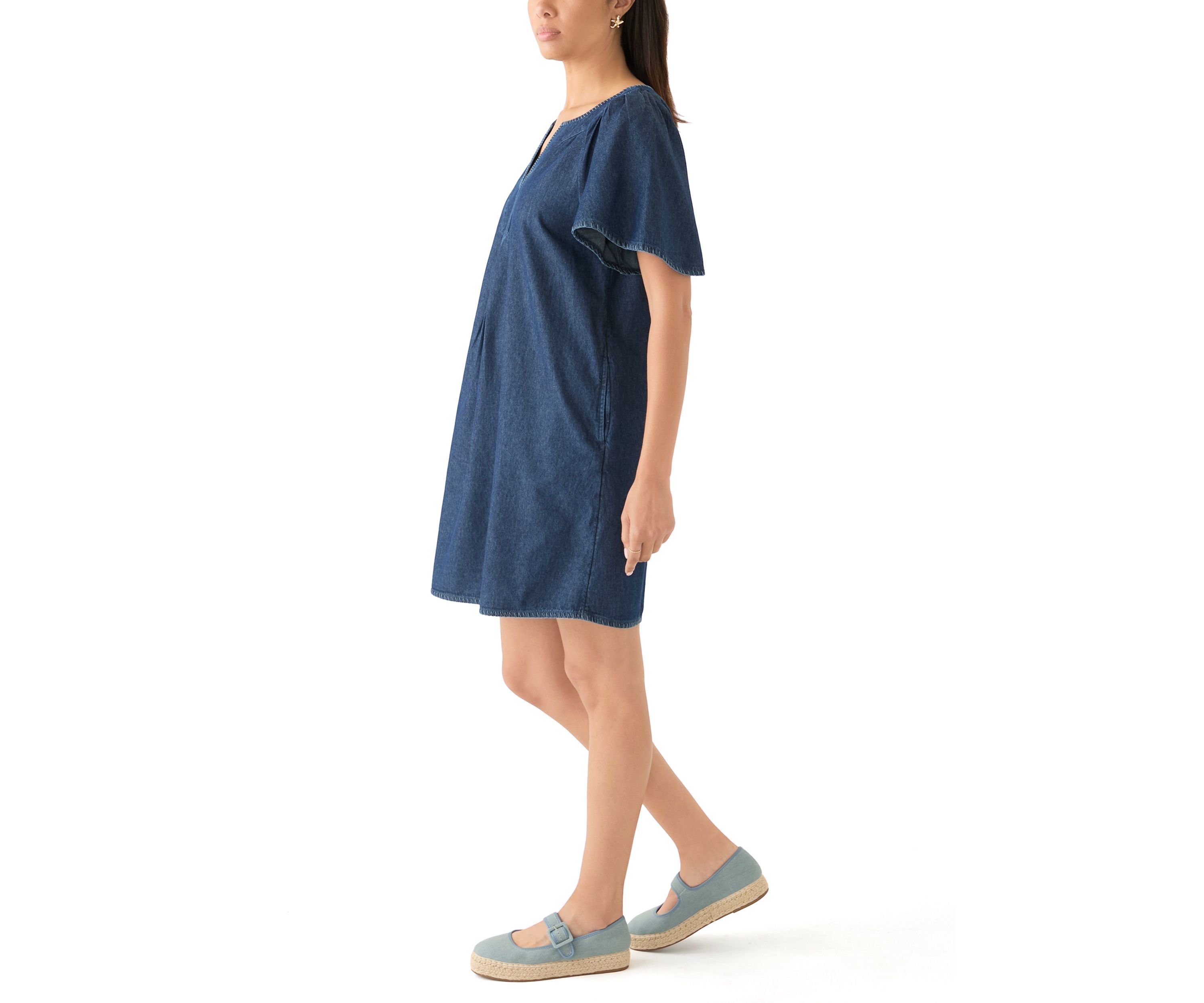 Womens Split Neck Printed Dress