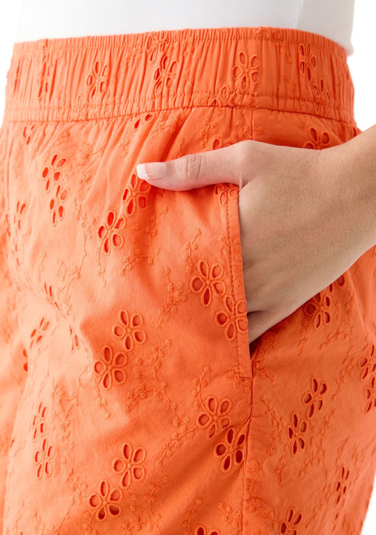 Womens 5" Elastic Waist Eyelet Shorts