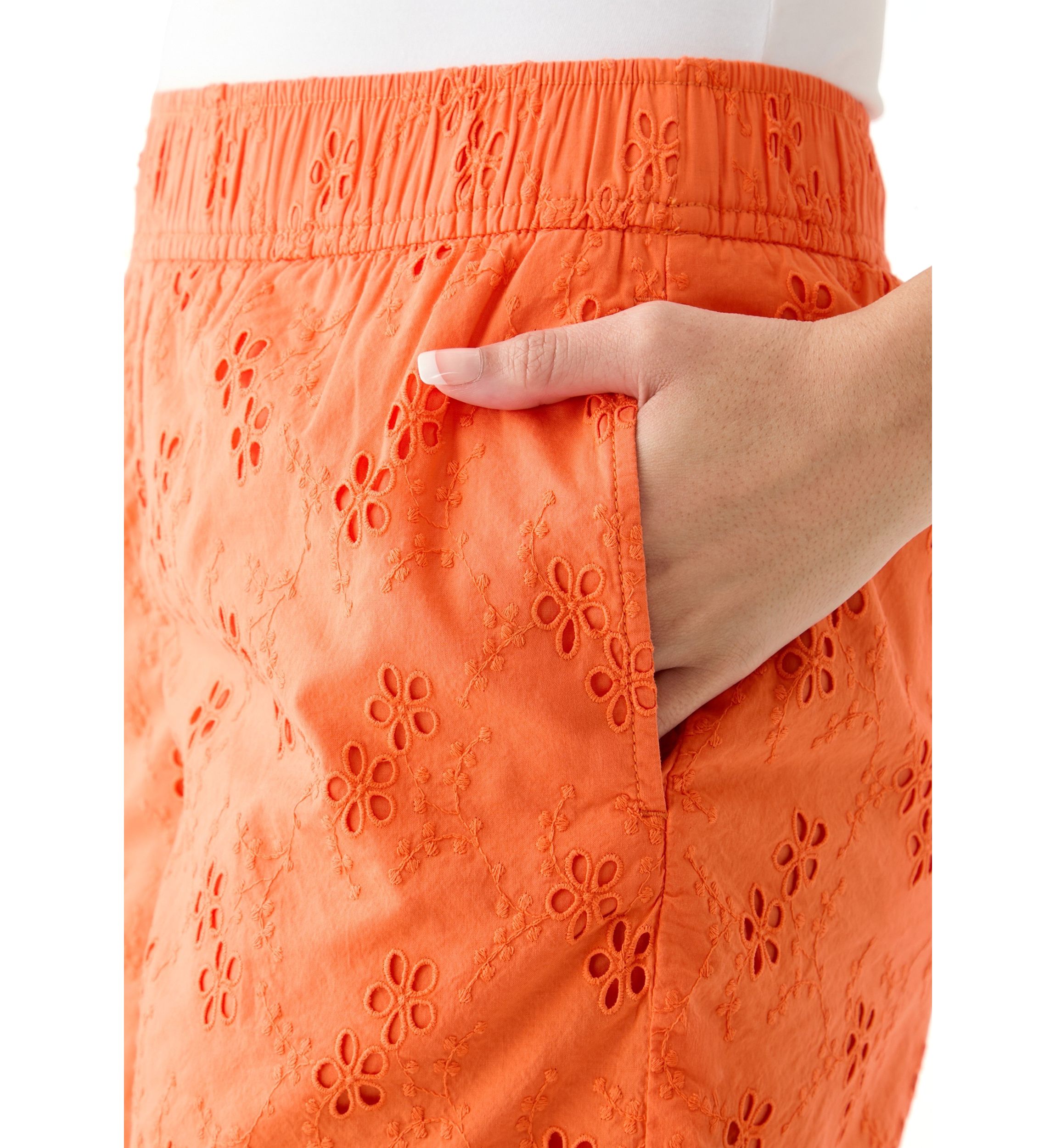 Womens 5" Elastic Waist Eyelet Shorts