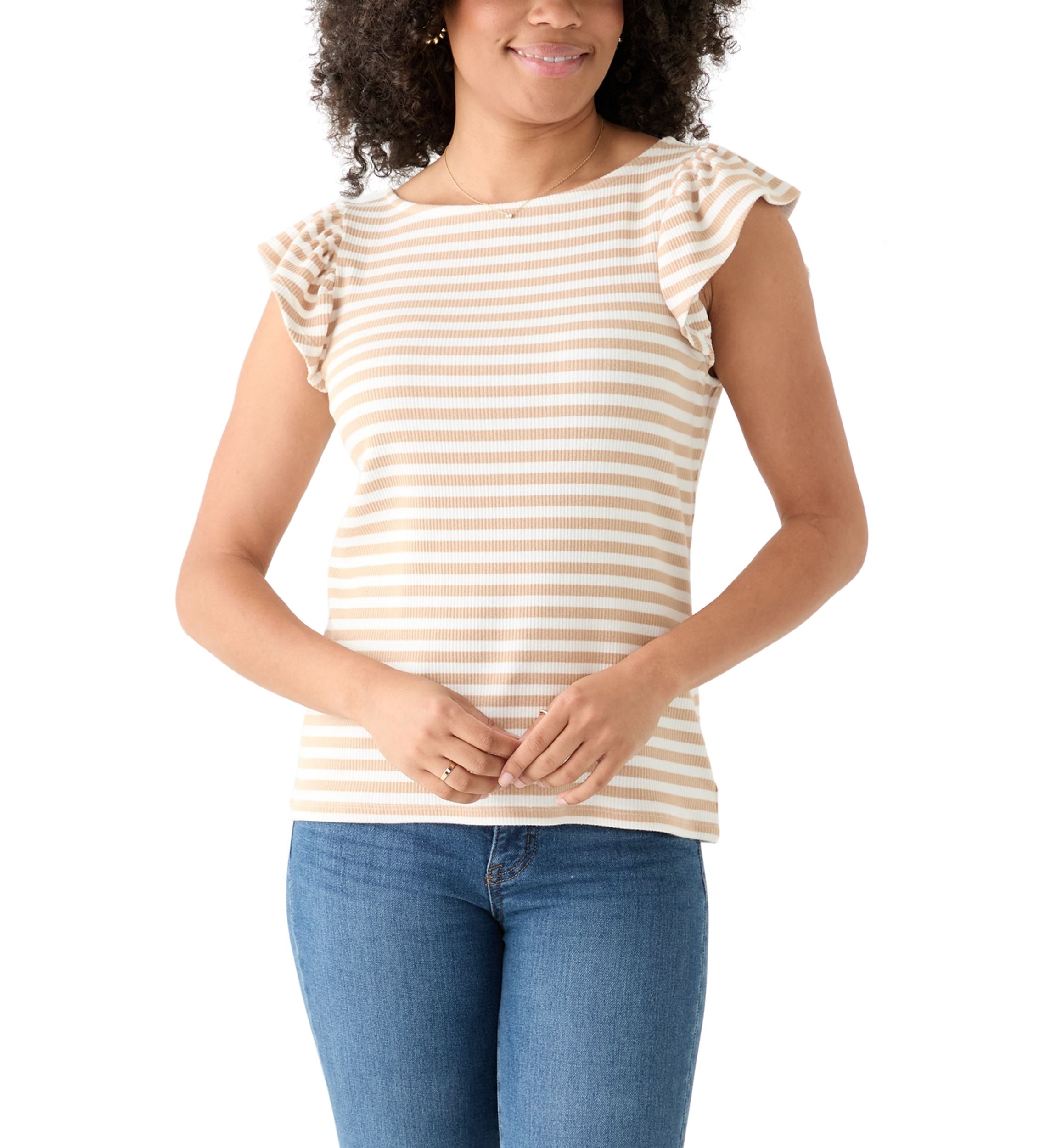 Womens Short Sleeve Ribbed Ruffle T-Shirt