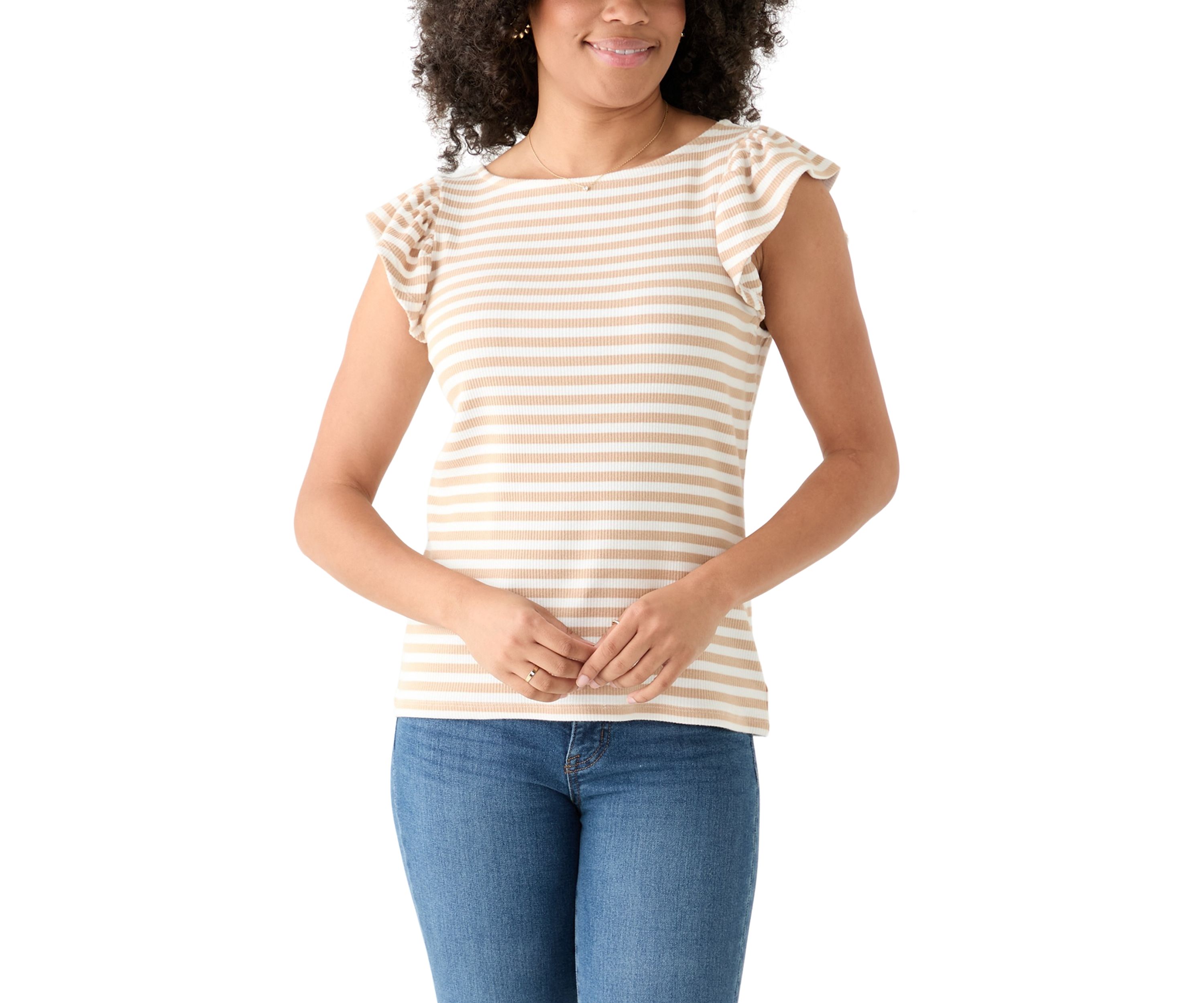 Womens Short Sleeve Ribbed Ruffle T-Shirt