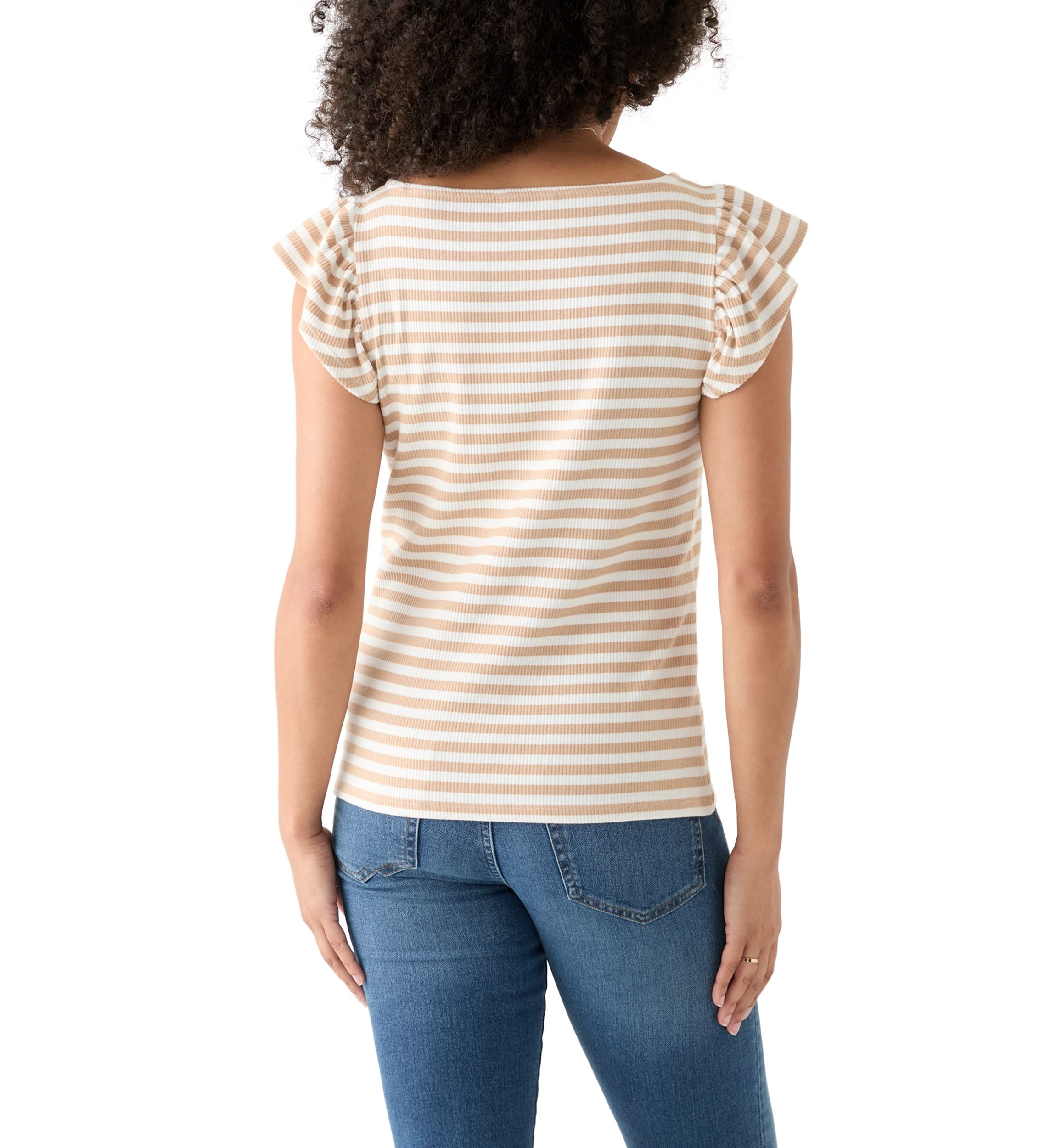 Womens Short Sleeve Ribbed Ruffle T-Shirt