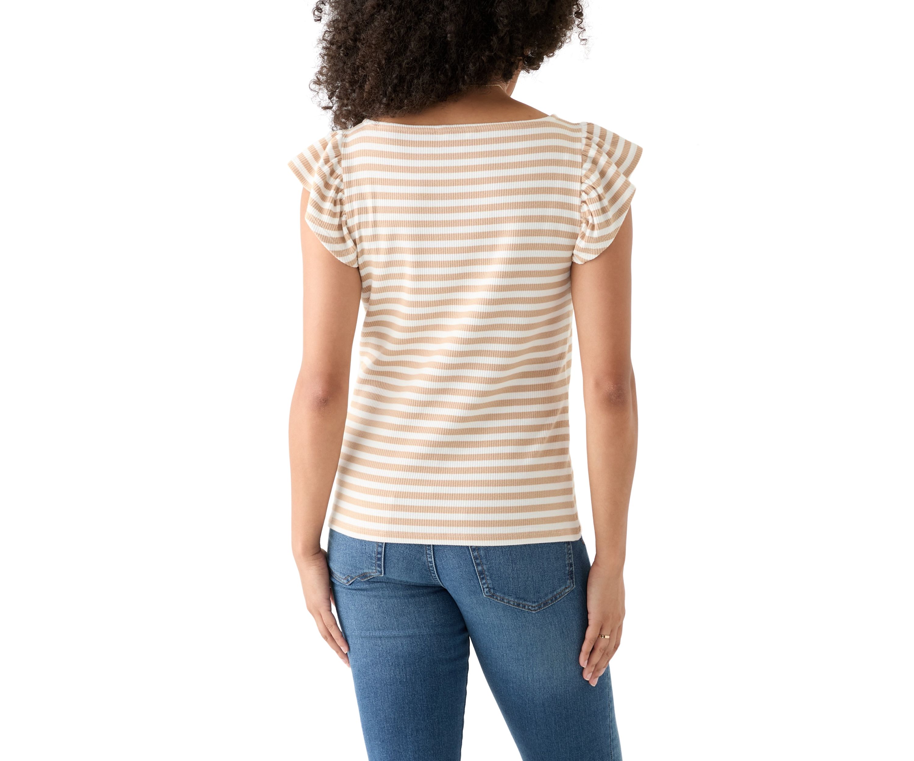 Womens Short Sleeve Ribbed Ruffle T-Shirt