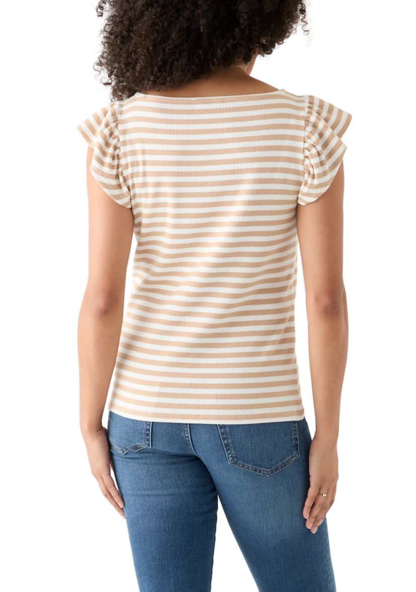 Womens Short Sleeve Ribbed Ruffle T-Shirt