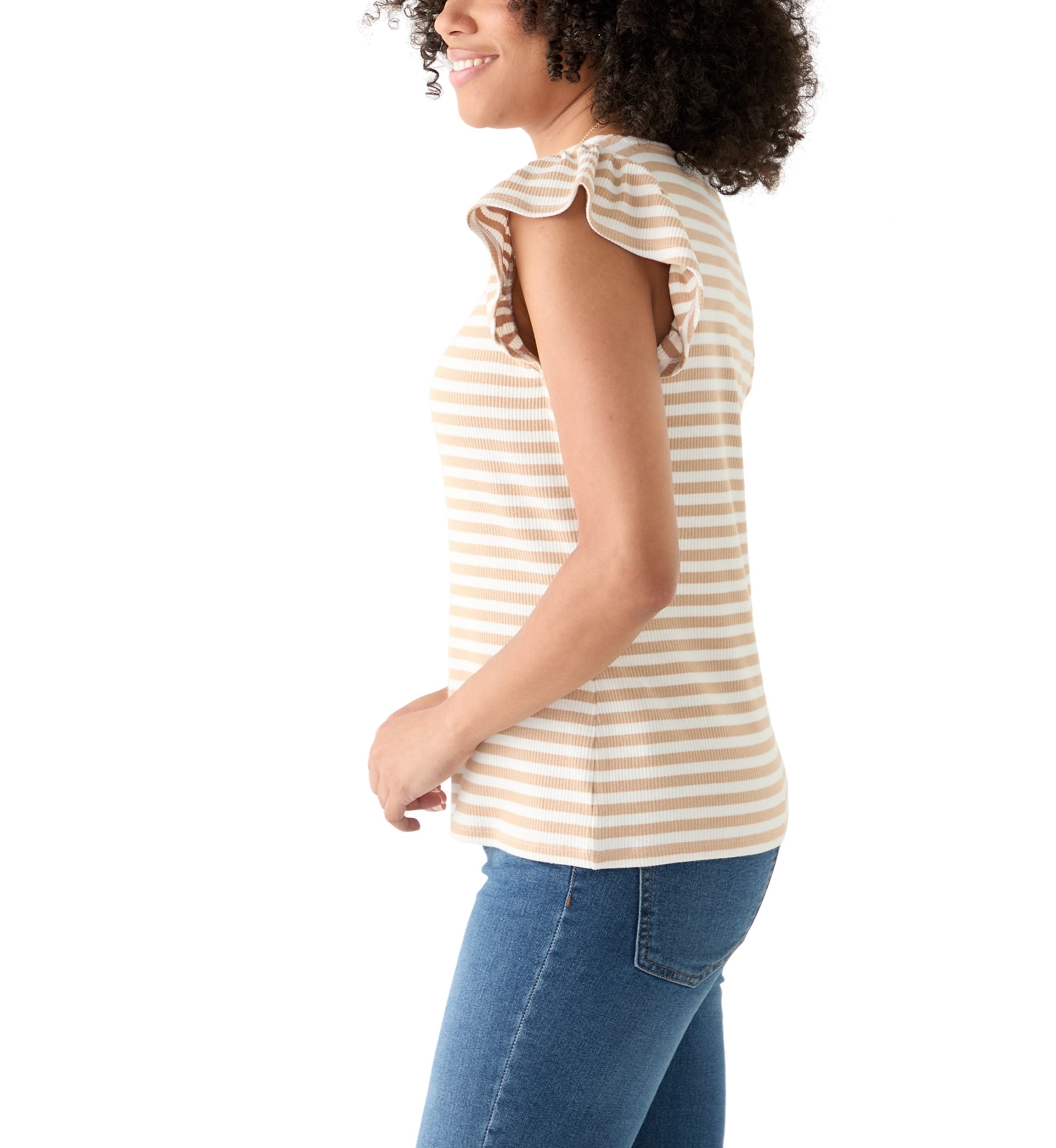 Womens Short Sleeve Ribbed Ruffle T-Shirt