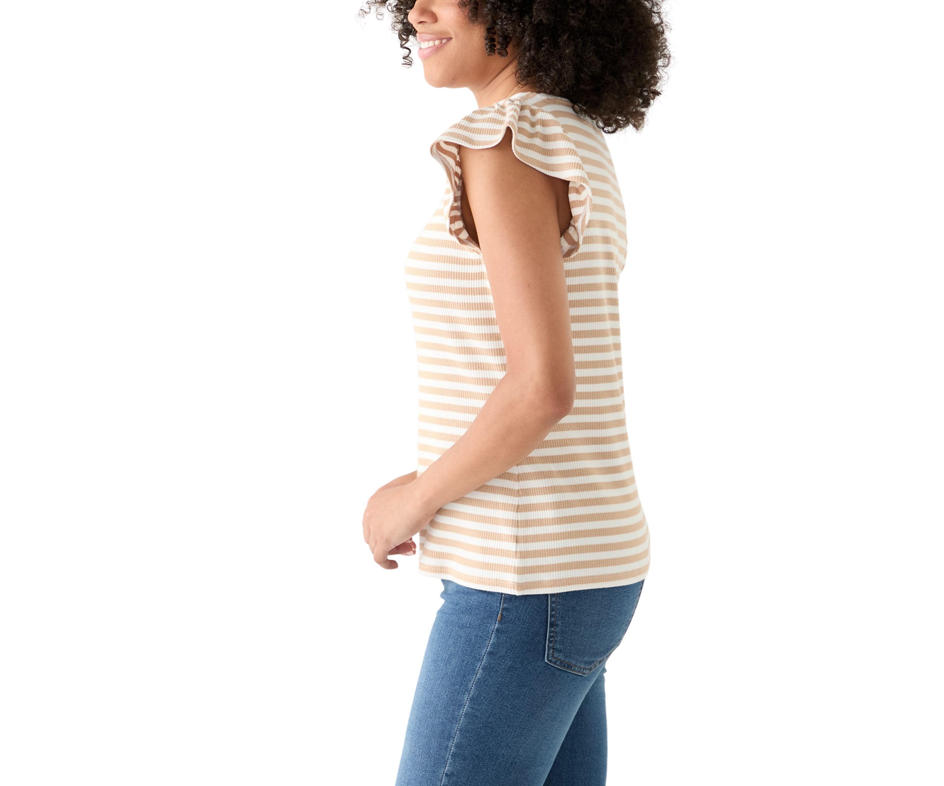 Womens Short Sleeve Ribbed Ruffle T-Shirt