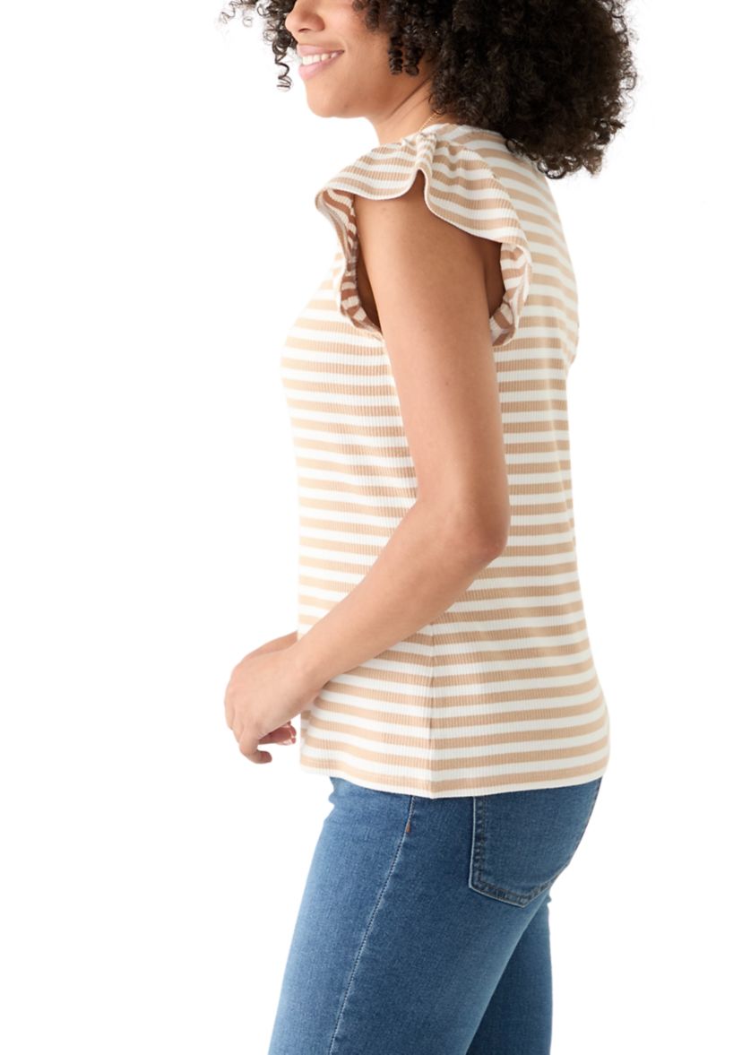Womens Short Sleeve Ribbed Ruffle T-Shirt