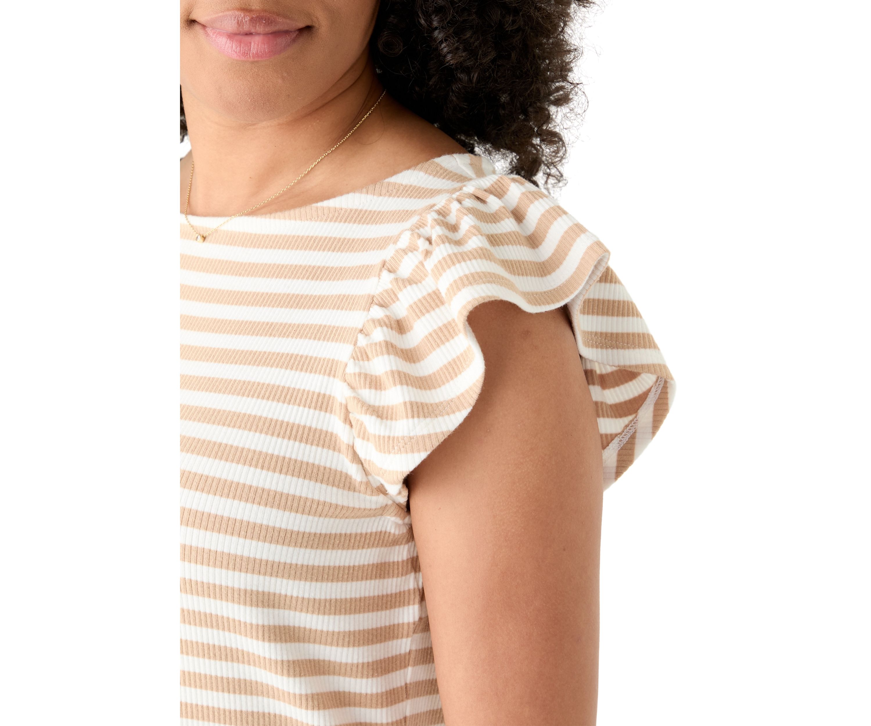Womens Short Sleeve Ribbed Ruffle T-Shirt