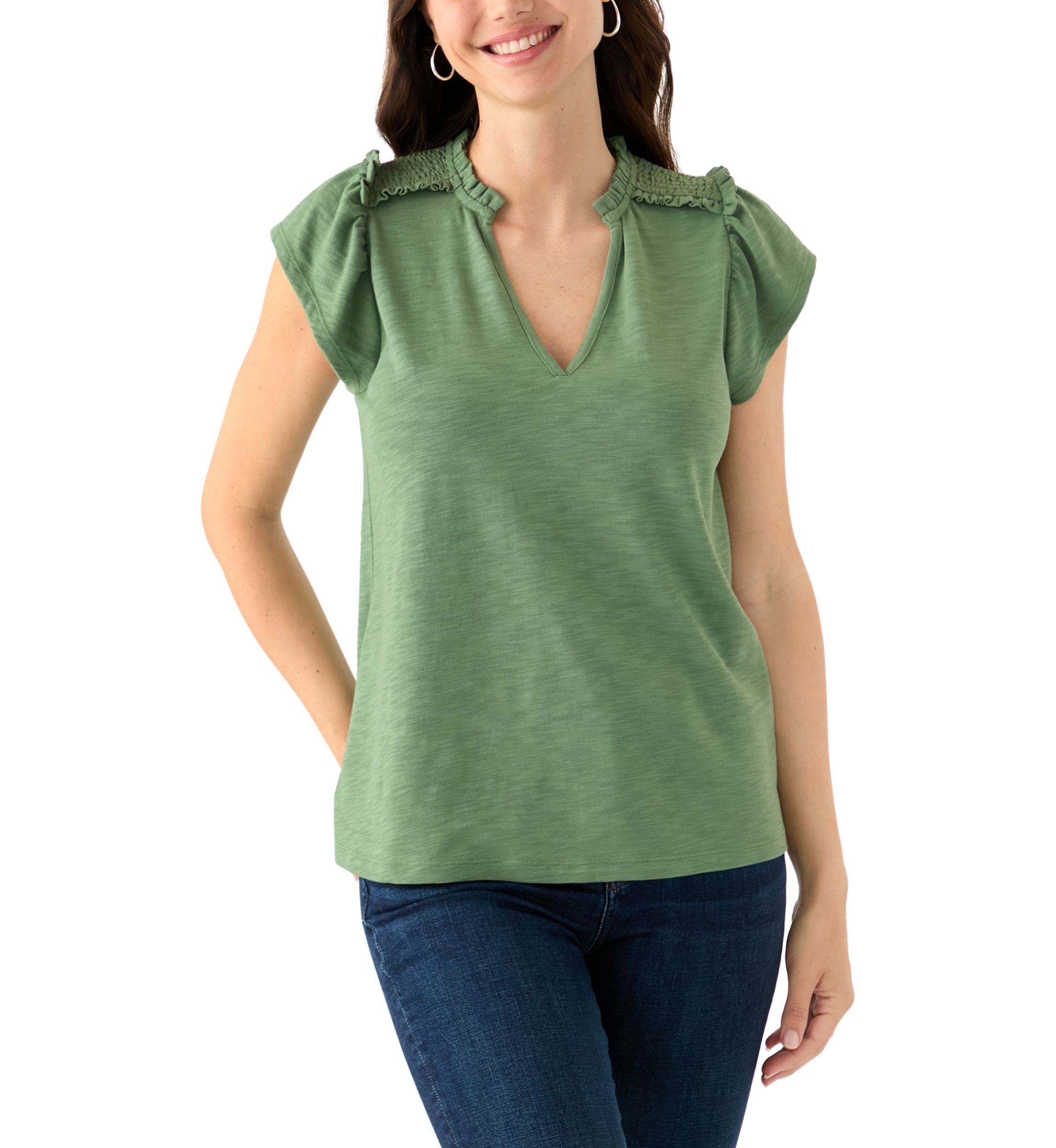 Womens Short Sleeve Smock Shoulder Top