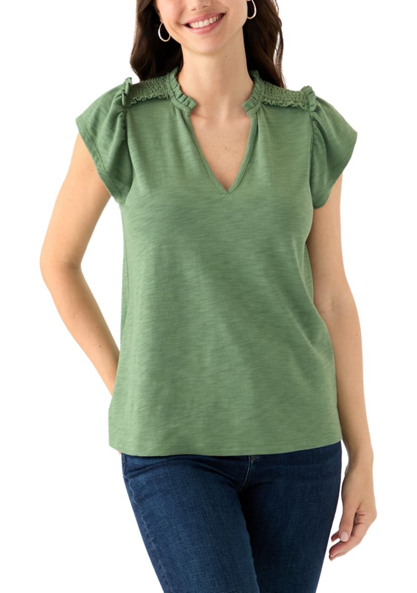 Womens Short Sleeve Smock Shoulder Top
