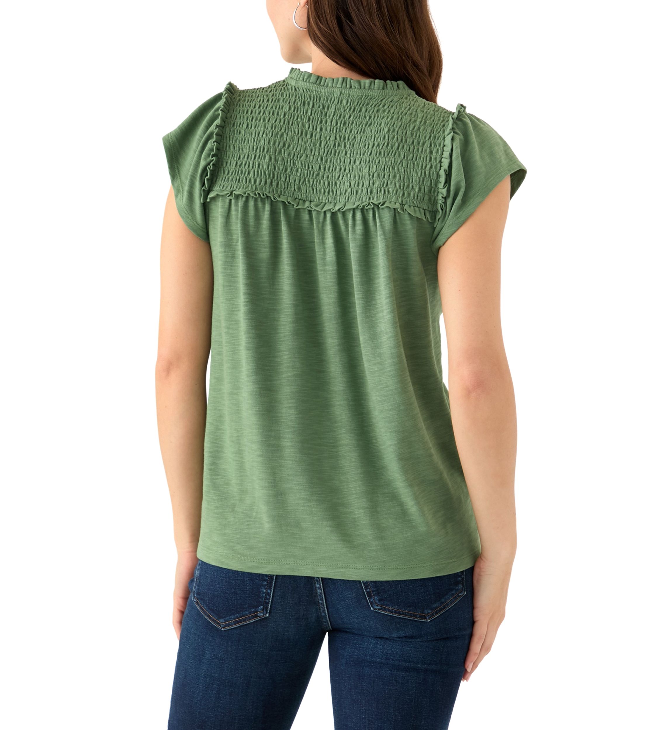 Womens Short Sleeve Smock Shoulder Top