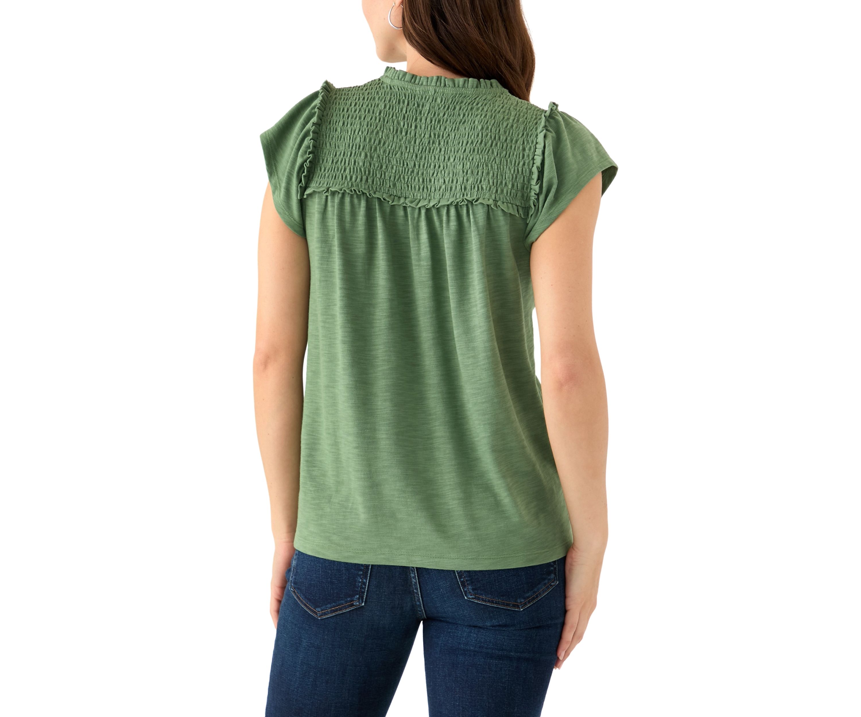 Womens Short Sleeve Smock Shoulder Top