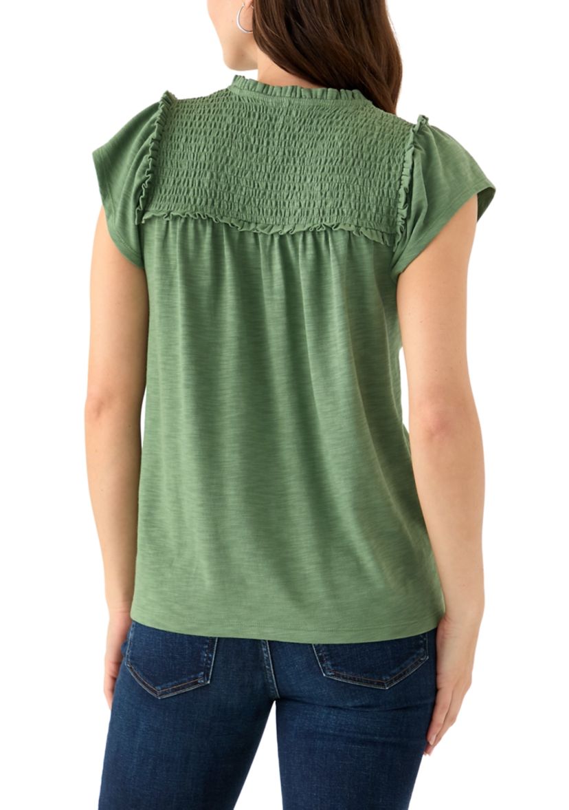 Womens Short Sleeve Smock Shoulder Top