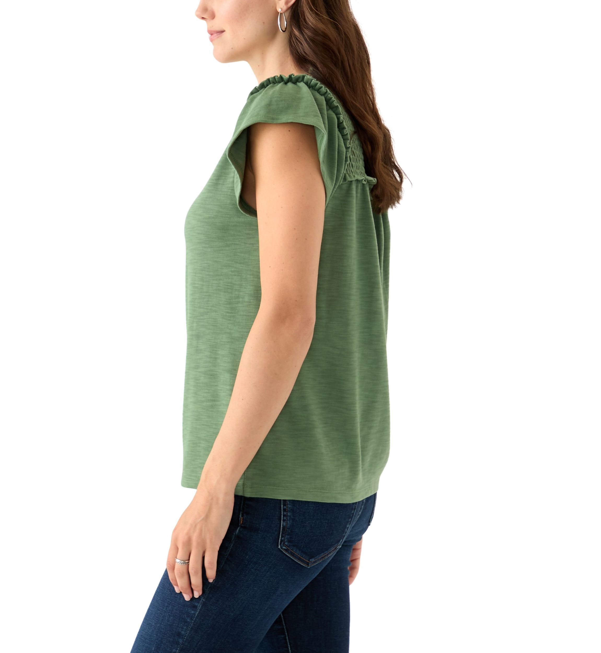 Womens Short Sleeve Smock Shoulder Top