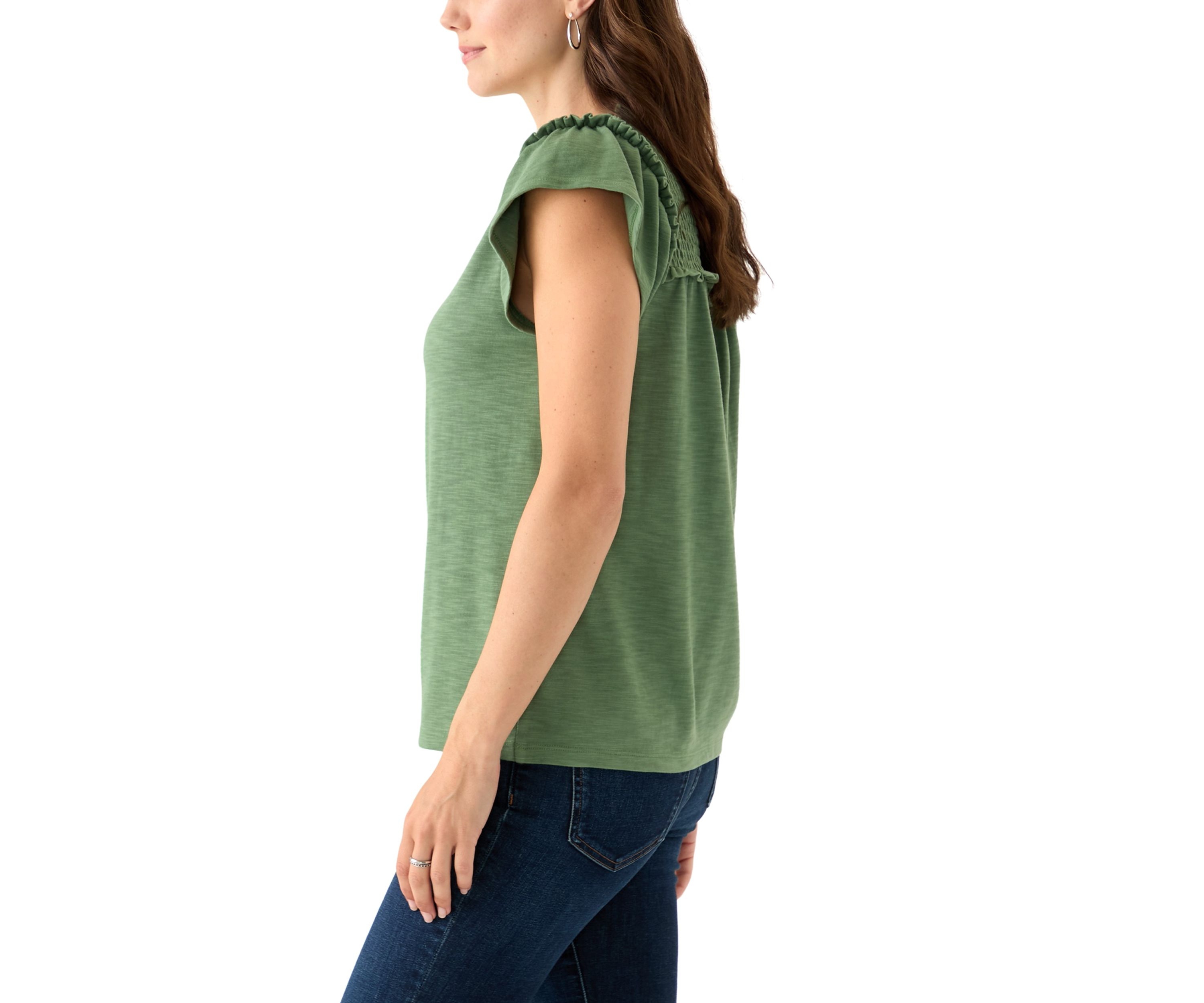 Womens Short Sleeve Smock Shoulder Top
