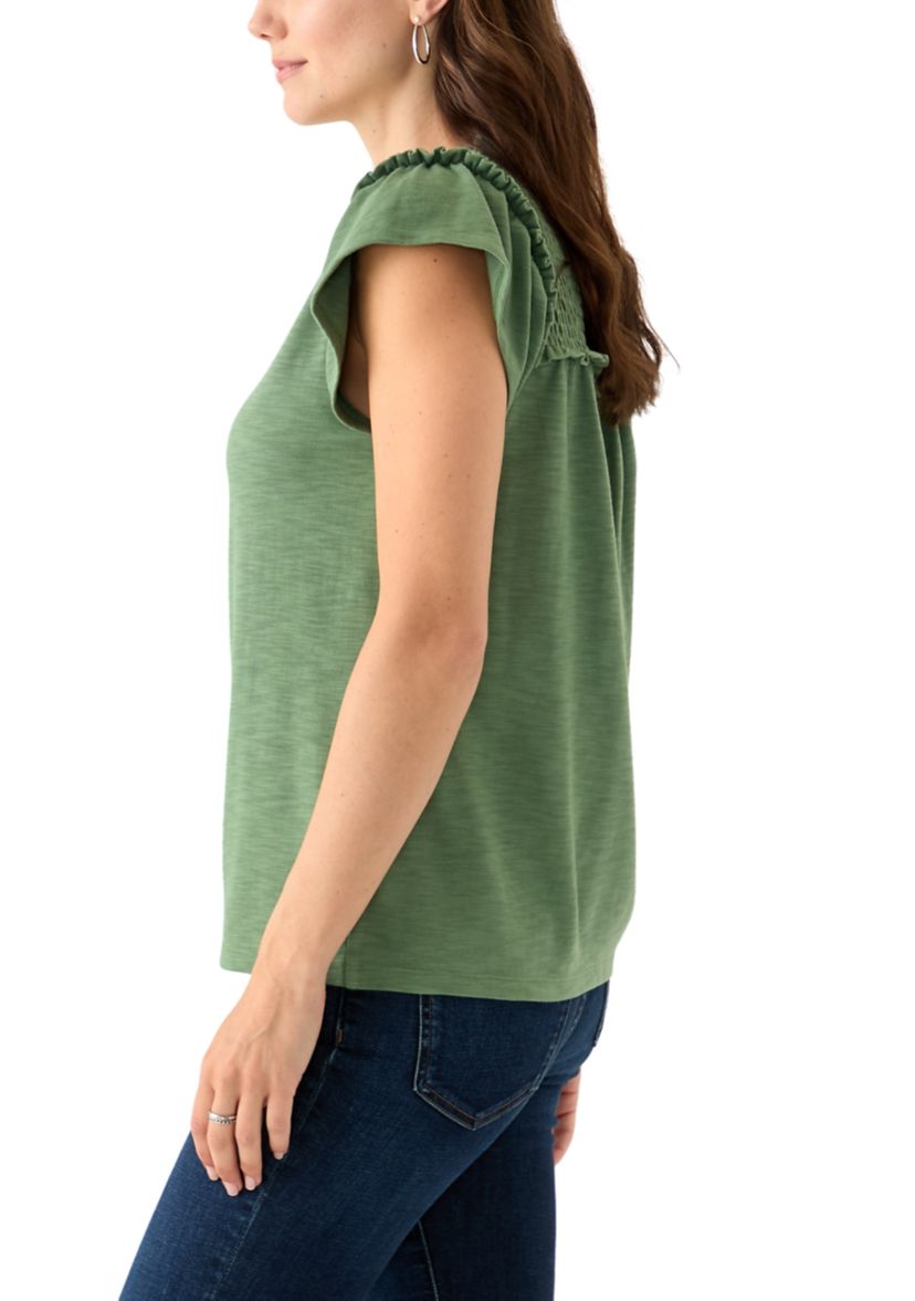 Womens Short Sleeve Smock Shoulder Top