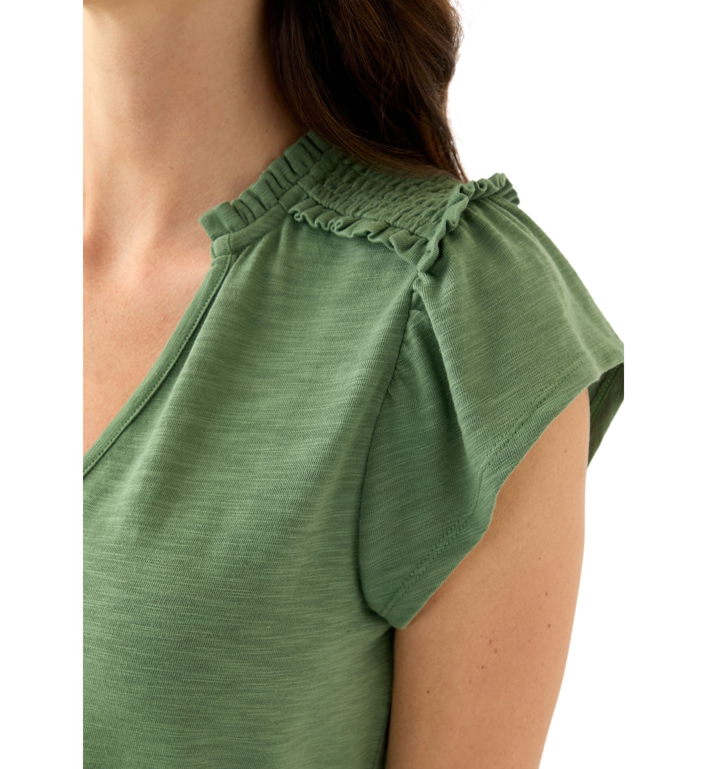 Womens Short Sleeve Smock Shoulder Top