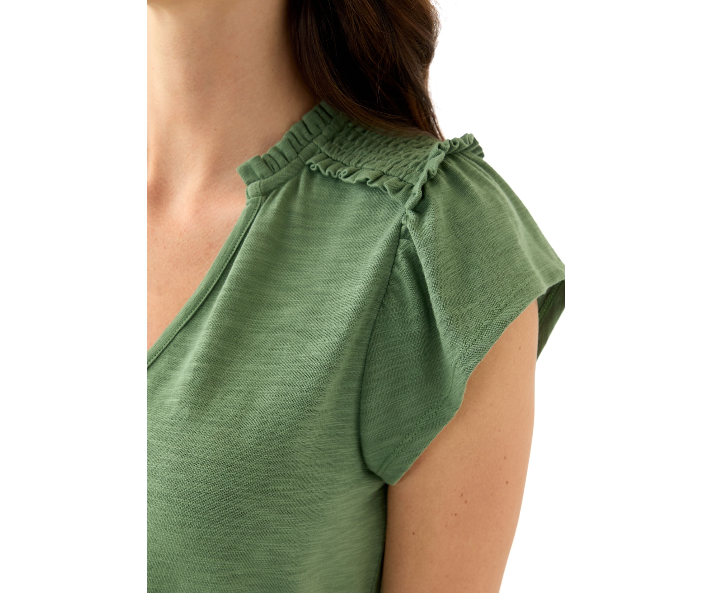 Womens Short Sleeve Smock Shoulder Top