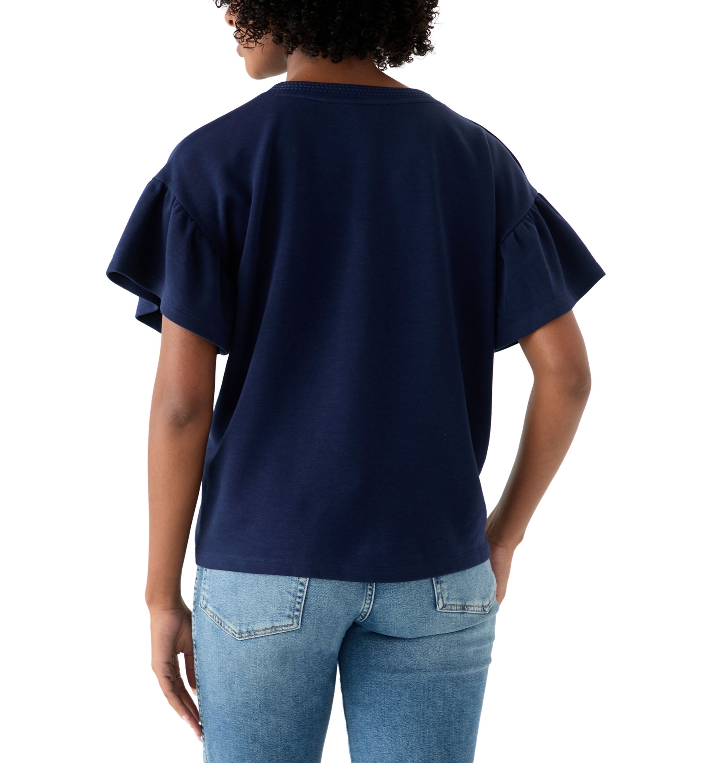 Womens Short Ruffle Sleeve V-Neck Top