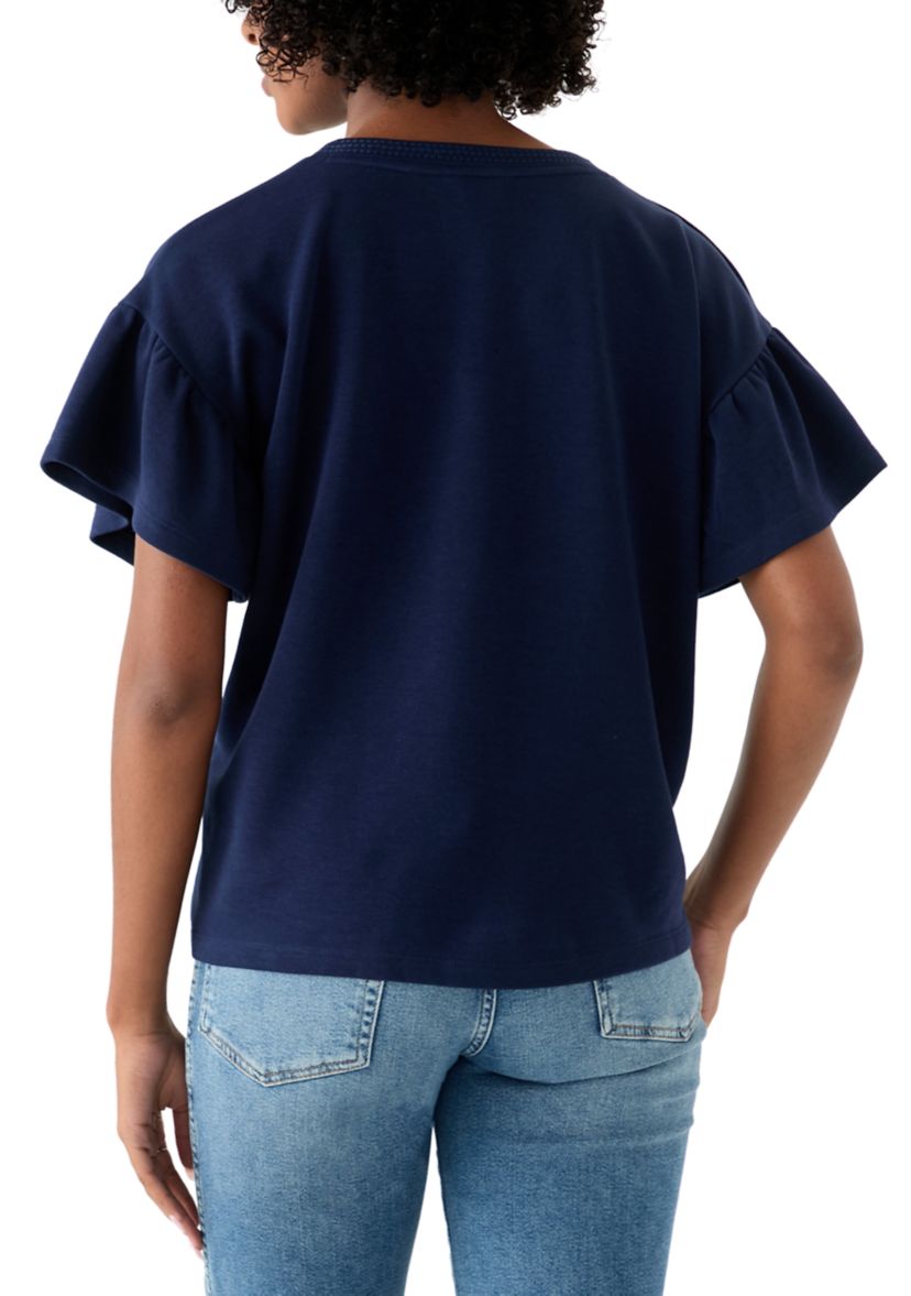 Womens Short Ruffle Sleeve V-Neck Top
