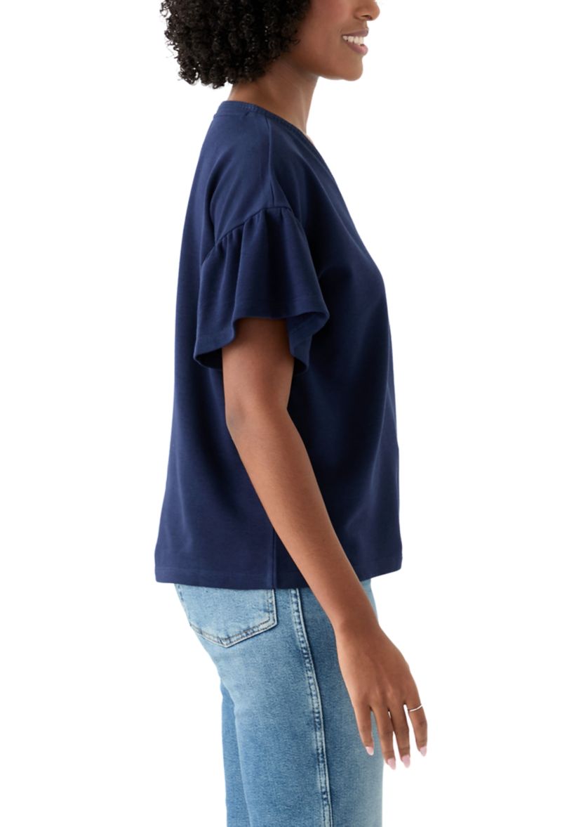 Womens Short Ruffle Sleeve V-Neck Top