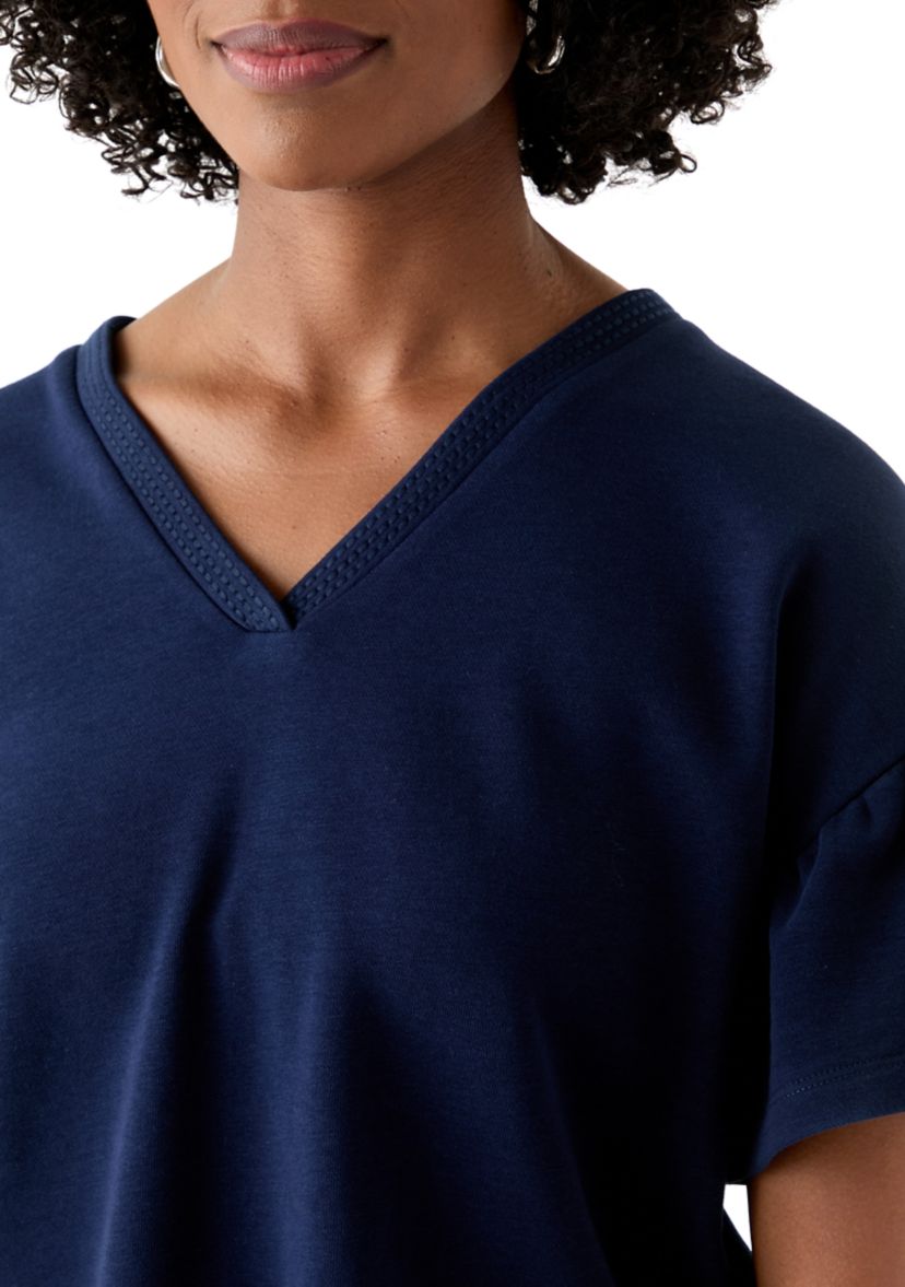 Womens Short Ruffle Sleeve V-Neck Top