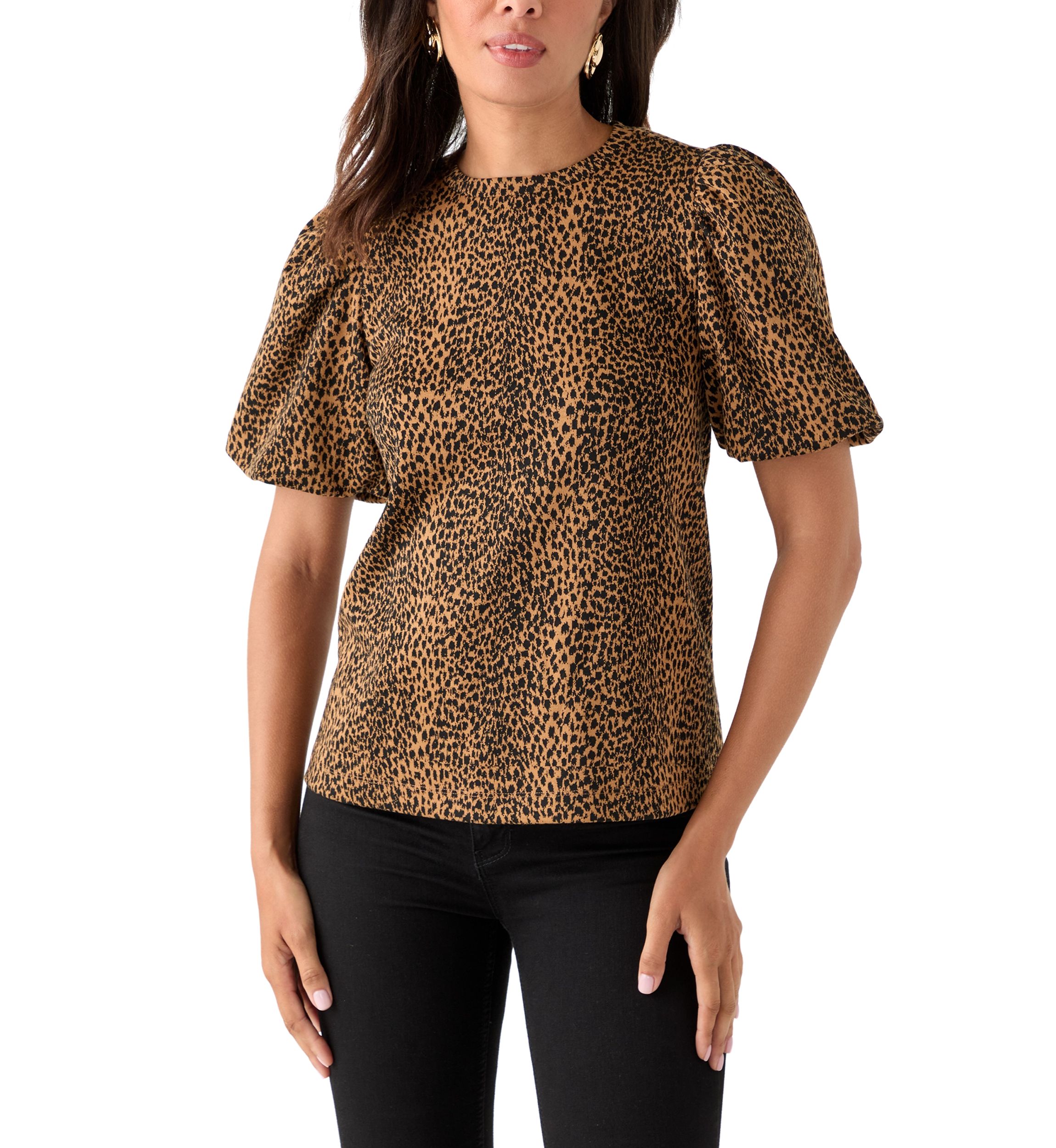 Womens Balloon Sleeve Jacquard Top