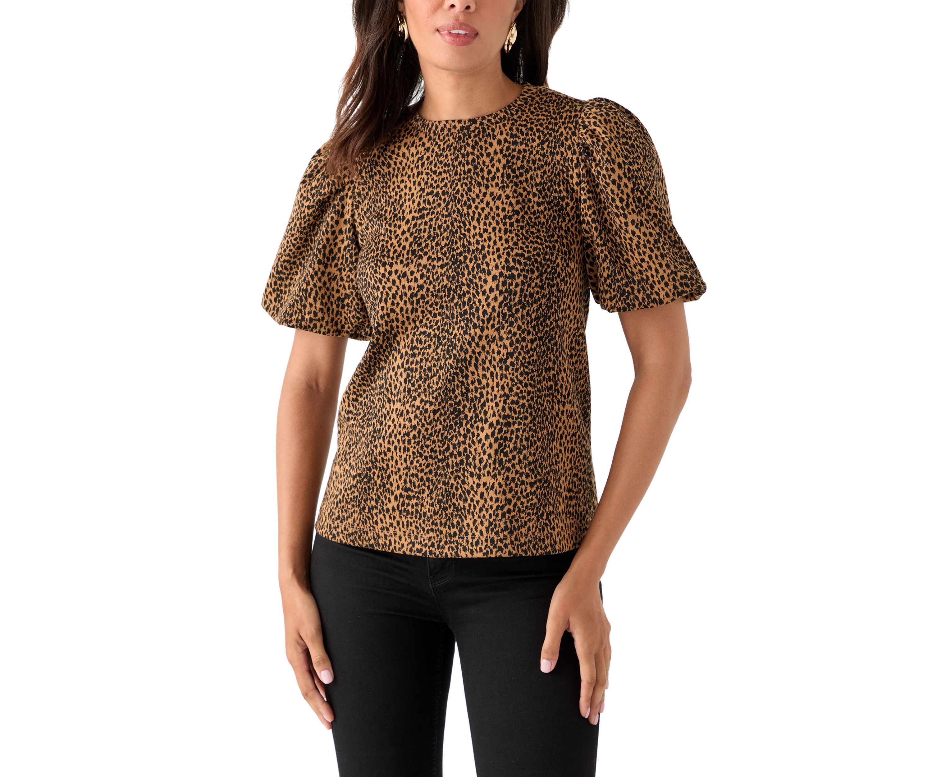 Womens Balloon Sleeve Jacquard Top