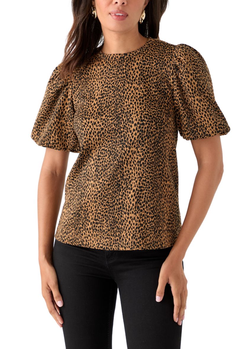 Womens Balloon Sleeve Jacquard Top