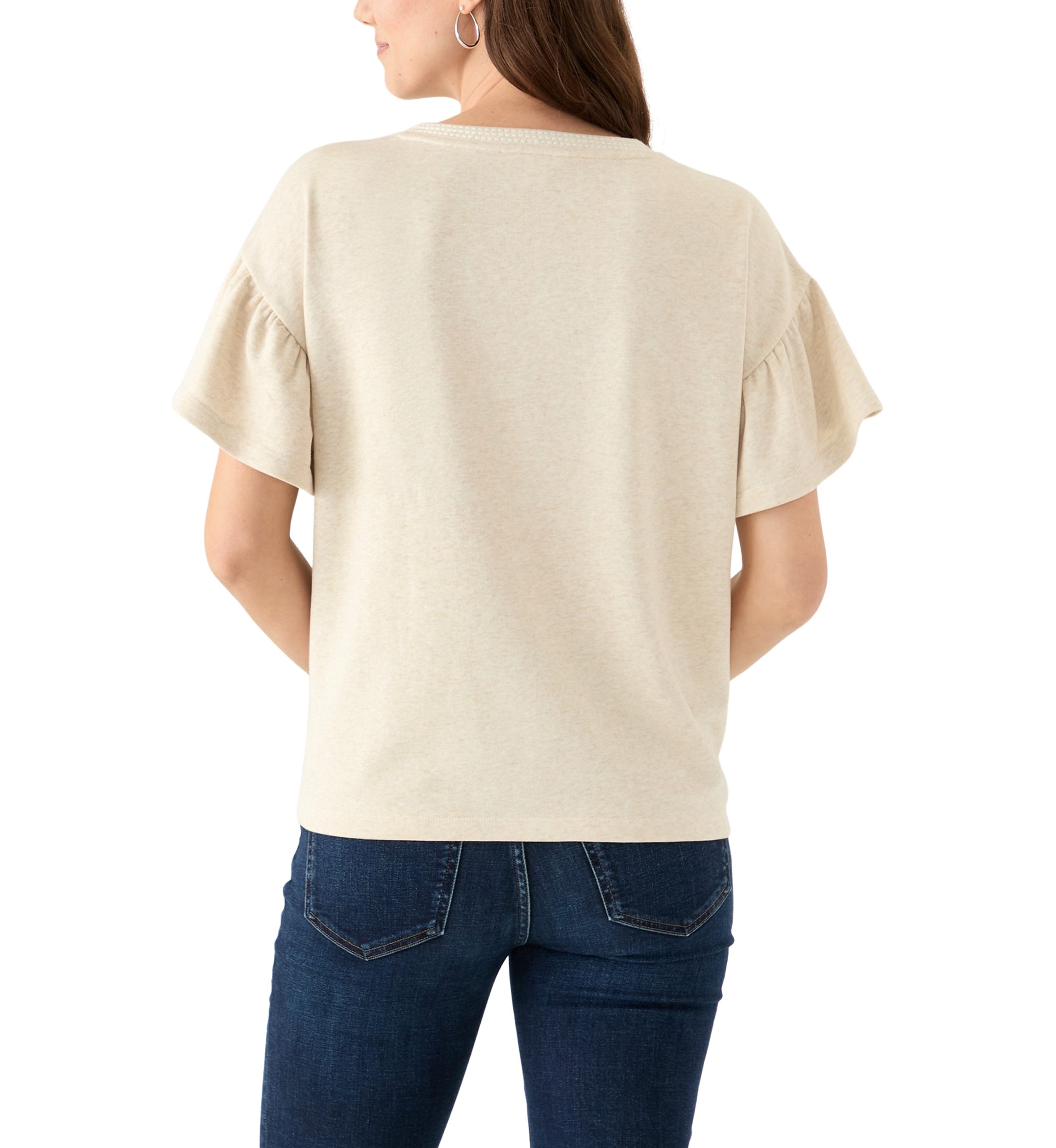 Womens Short Ruffle Sleeve V-Neck Top