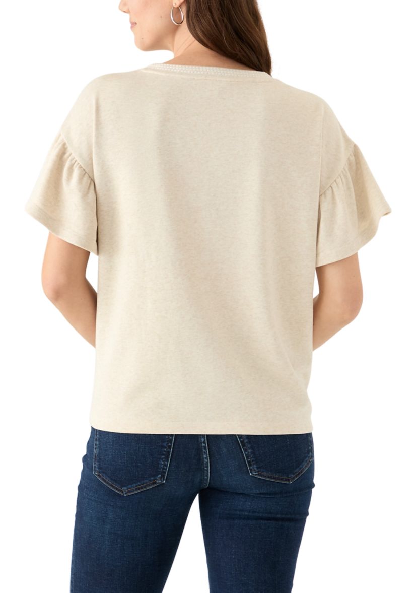 Womens Short Ruffle Sleeve V-Neck Top